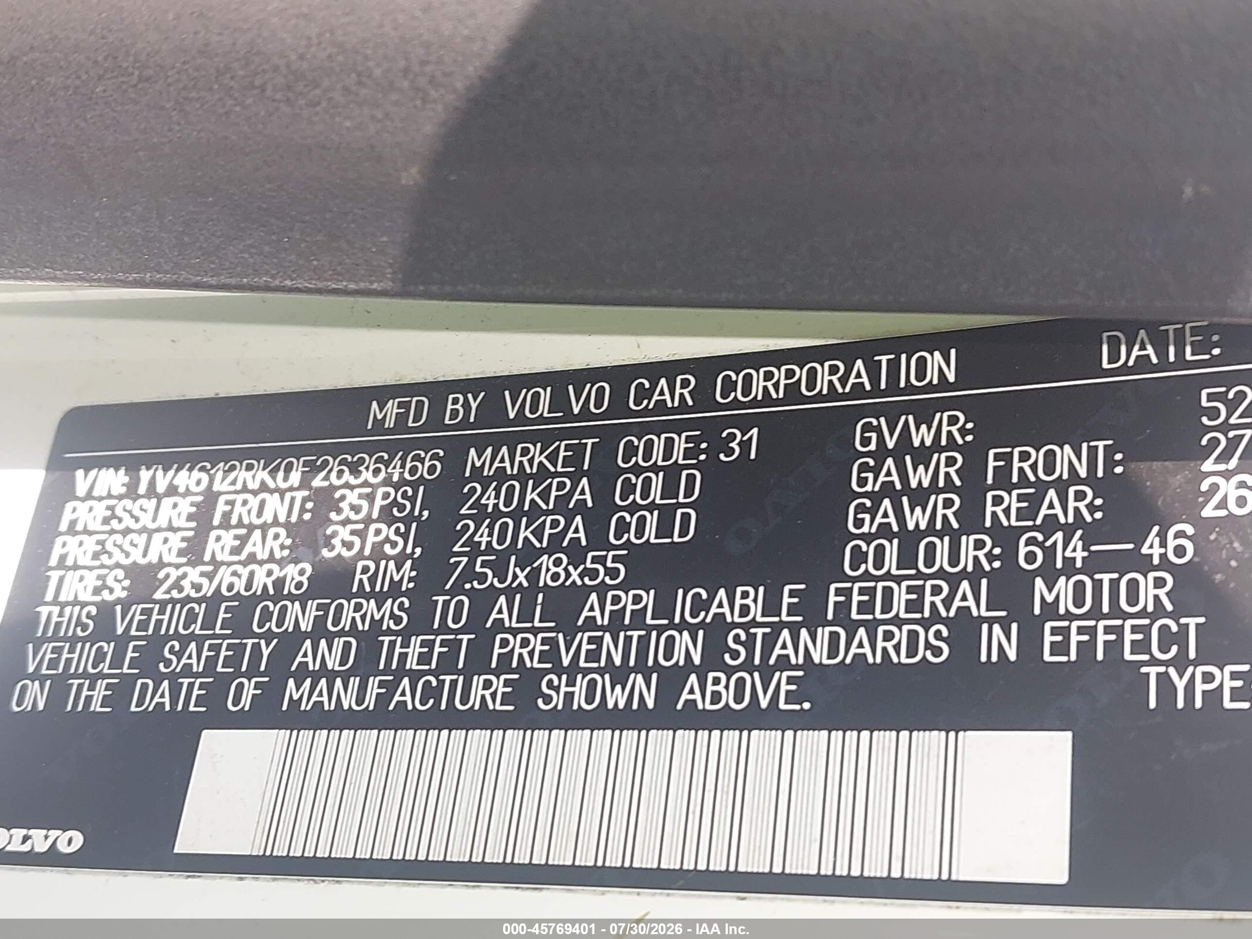 2015 Volvo Xc60 T5/t5 Premier Белый vin: YV4612RK0F2636466