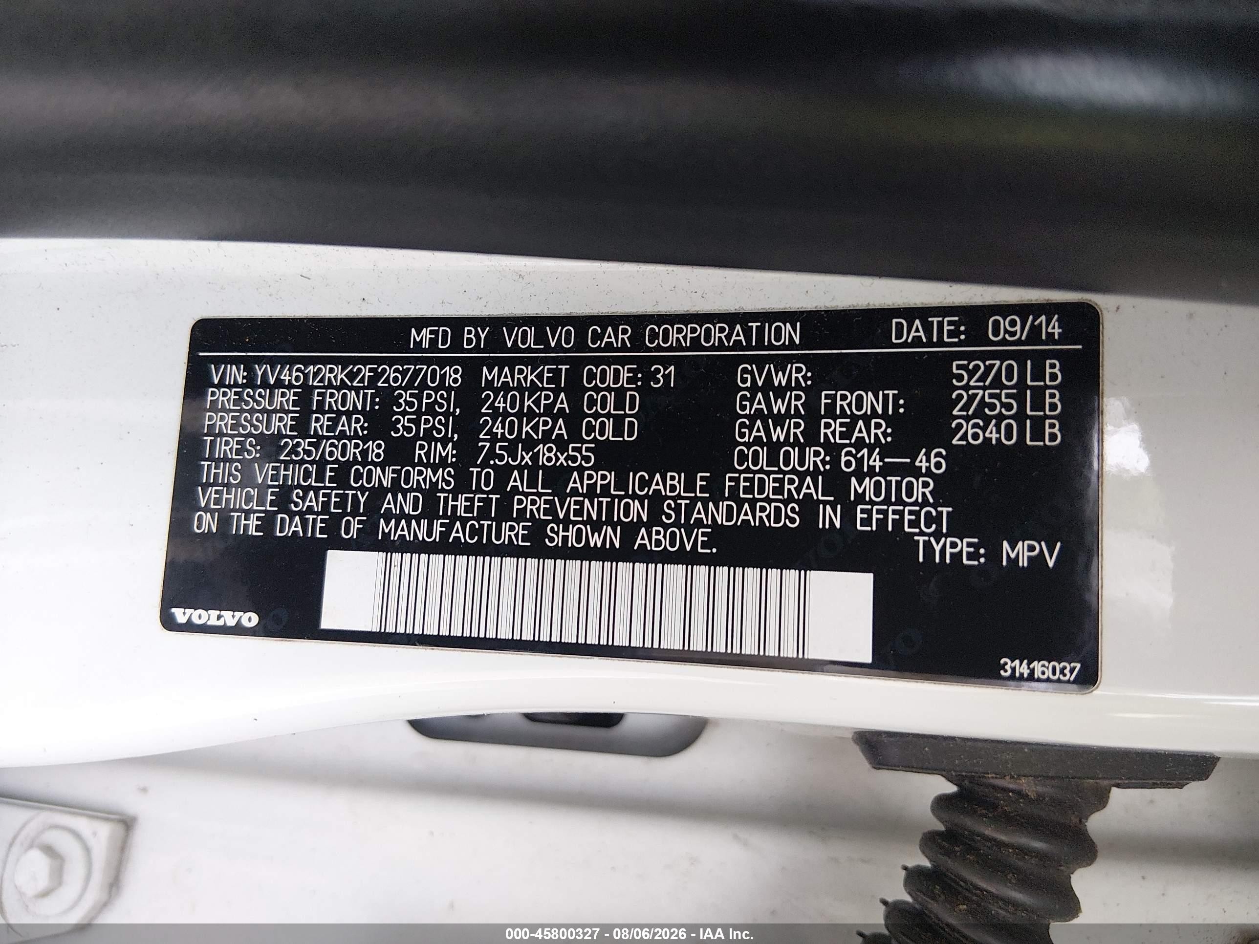 2015 Volvo Xc60 T5/t5 Premier White vin: YV4612RK2F2677018