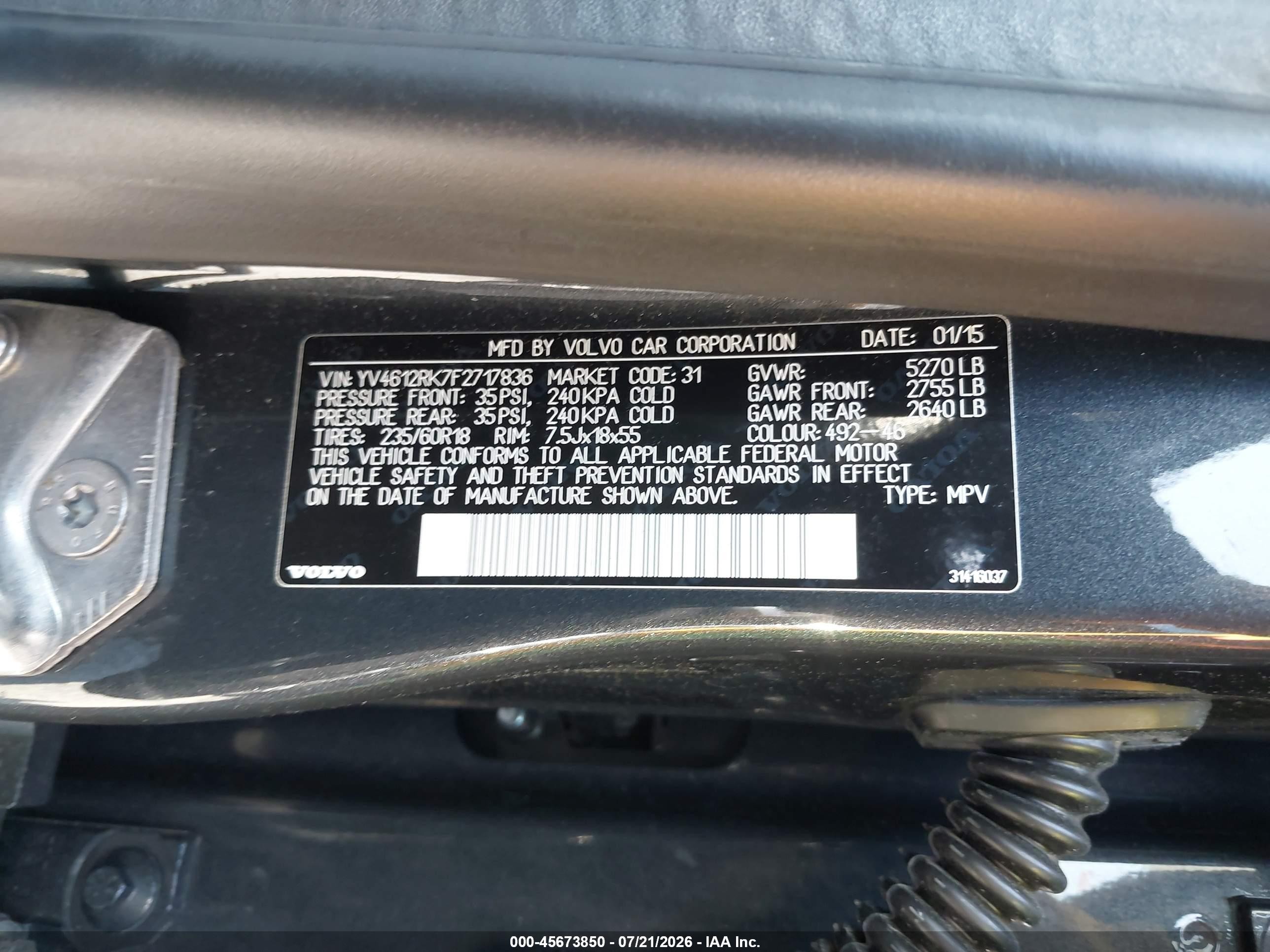 2015 Volvo Xc60 T5/t5 Premier Black vin: YV4612RK7F2717836