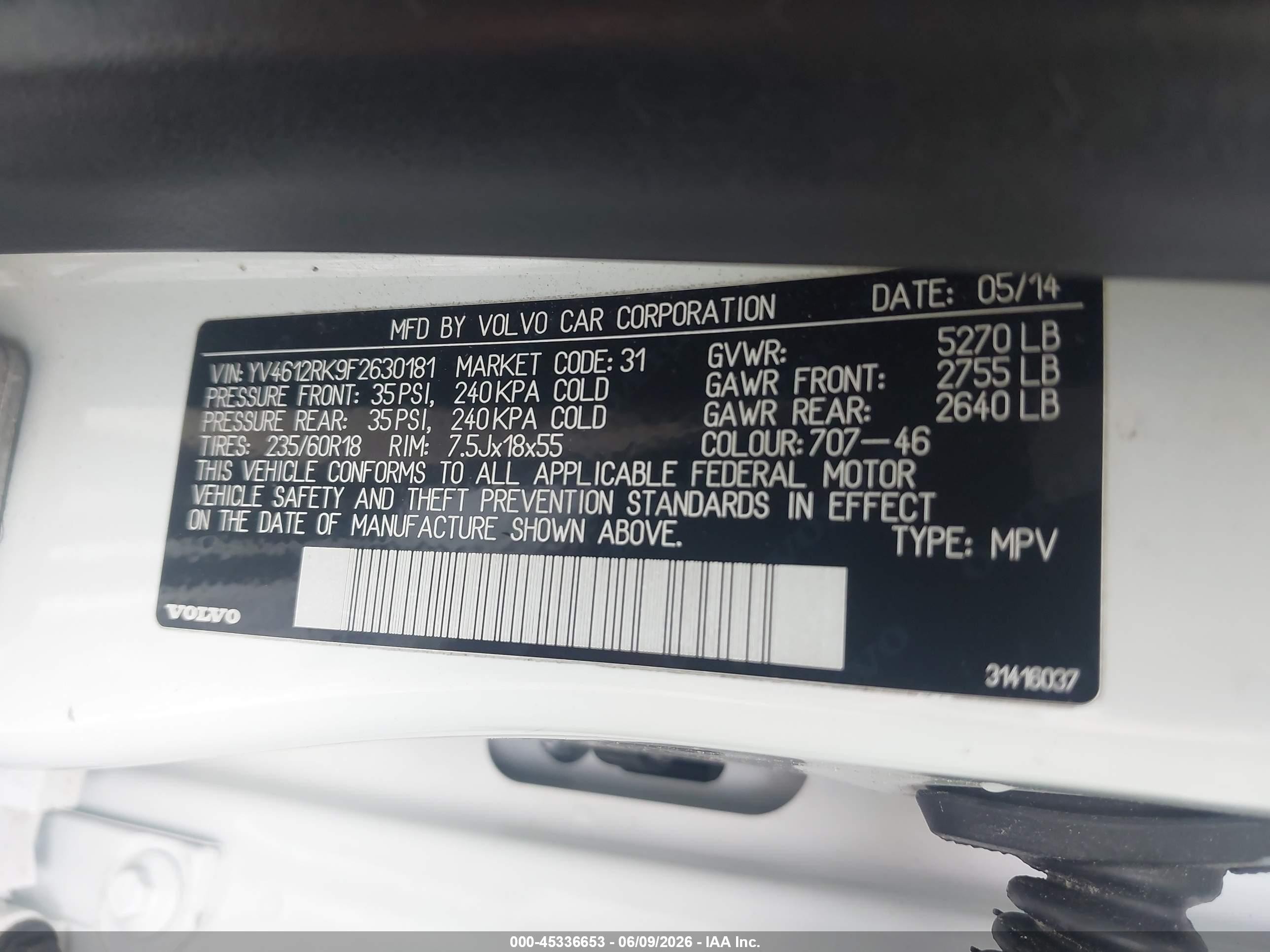 2015 Volvo Xc60 T5/t5 Premier White vin: YV4612RK9F2630181