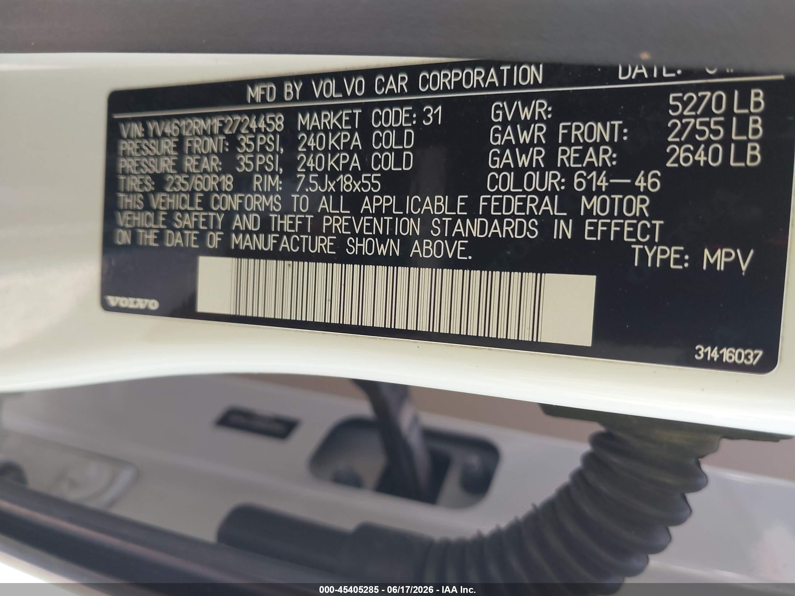 2015 Volvo Xc60 T5 Platinum White vin: YV4612RM1F2724458
