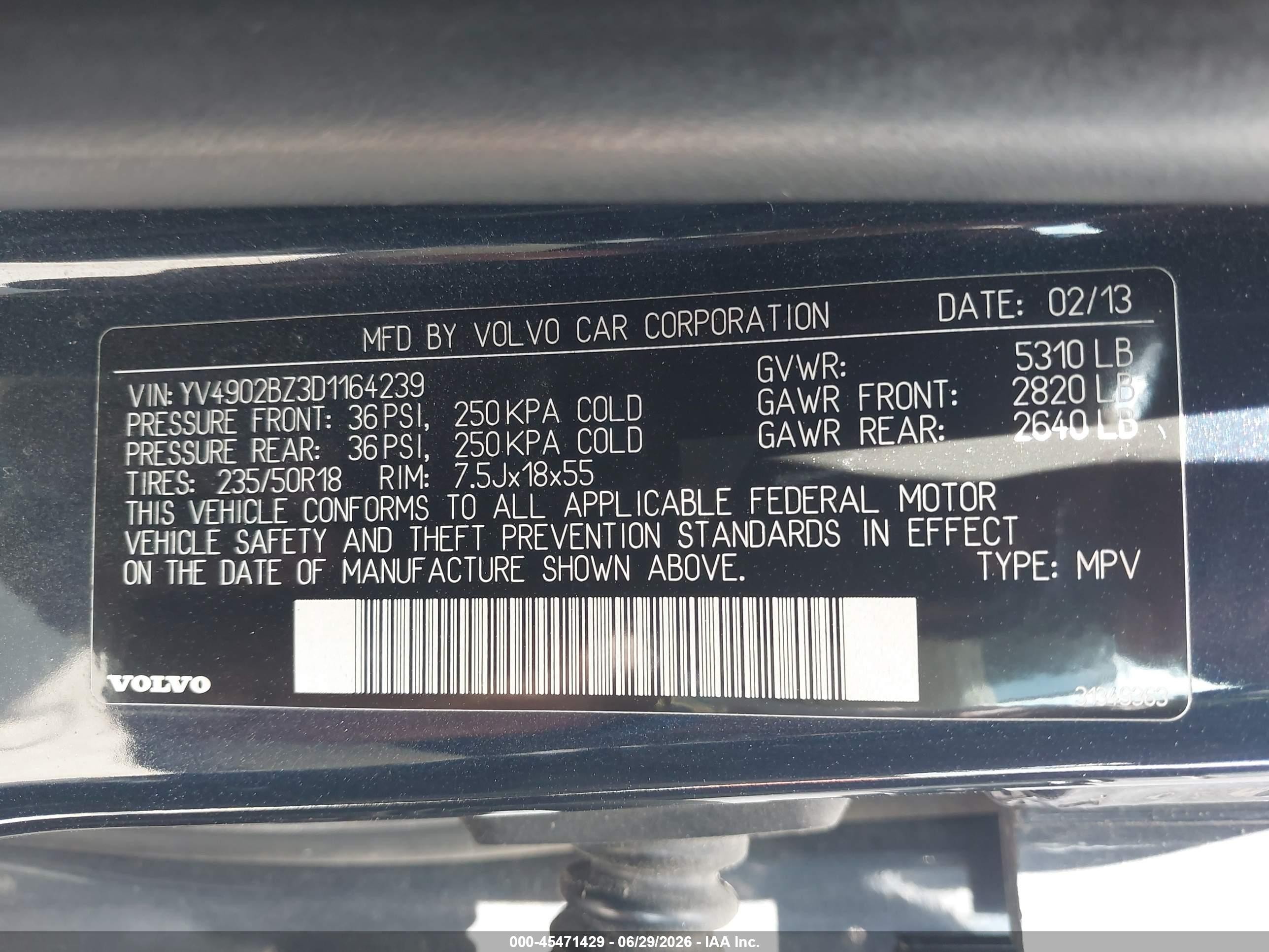 2013 Volvo Xc70 T6 Platinum Blue vin: YV4902BZ3D1164239