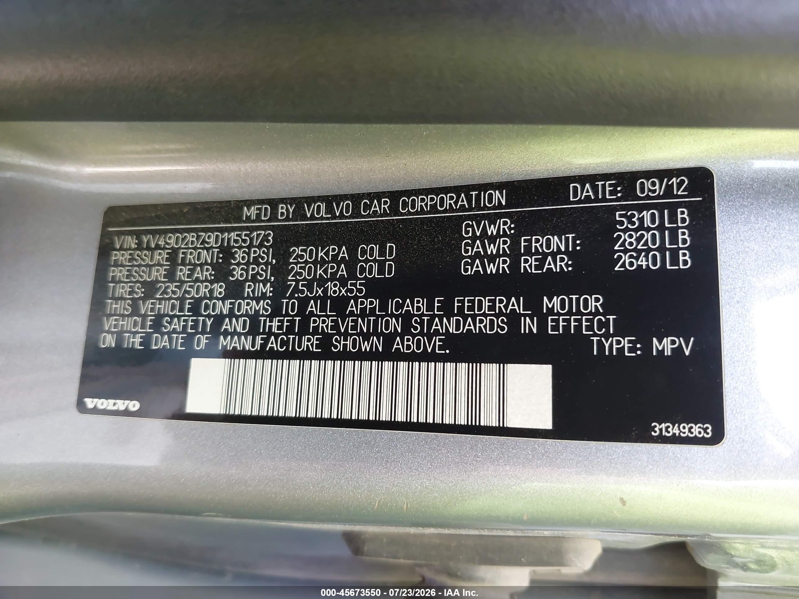 2013 Volvo Xc70 T6 Silver vin: YV4902BZ9D1155173