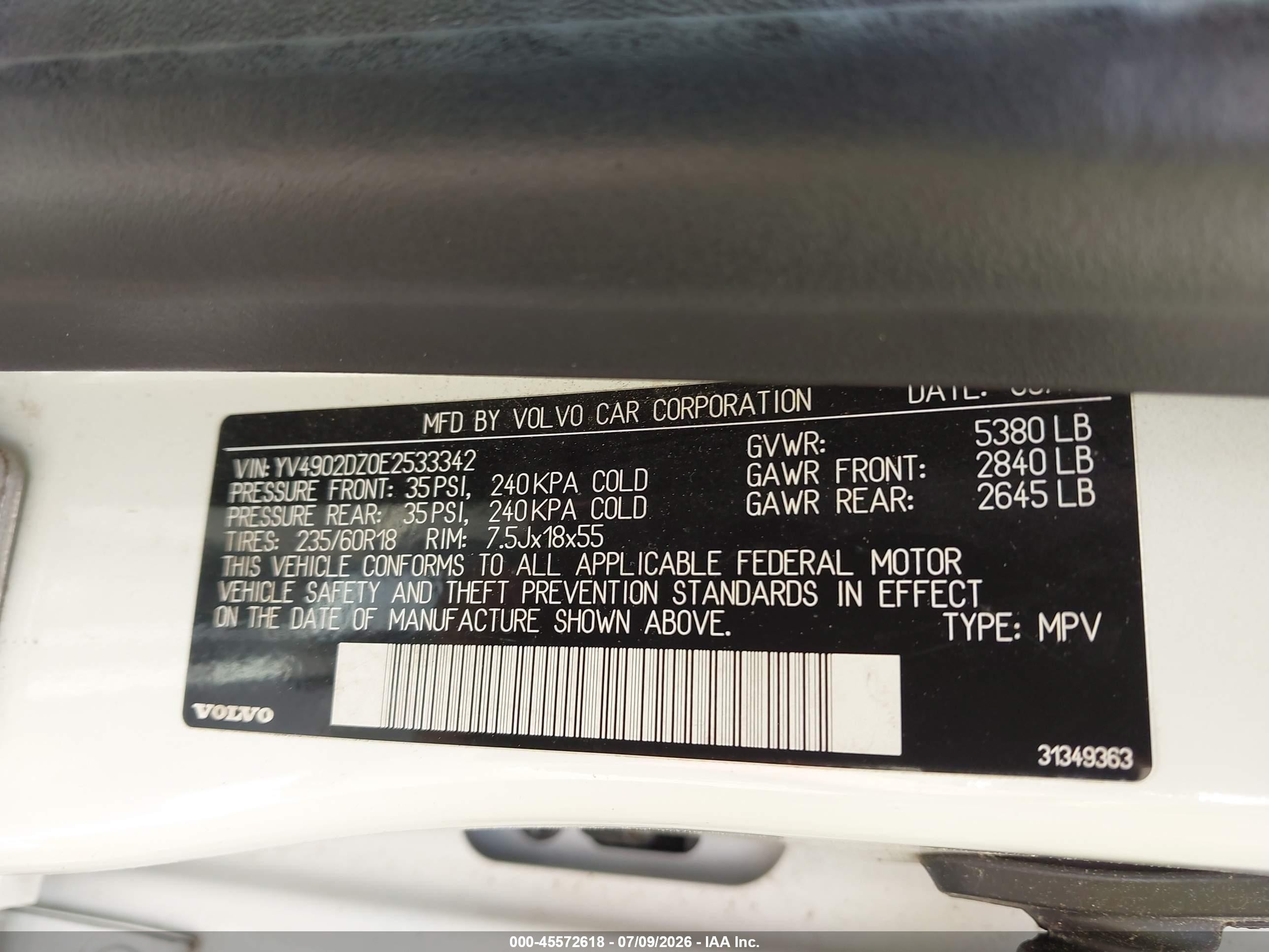 2014 Volvo Xc60 T6 White vin: YV4902DZ0E2533342