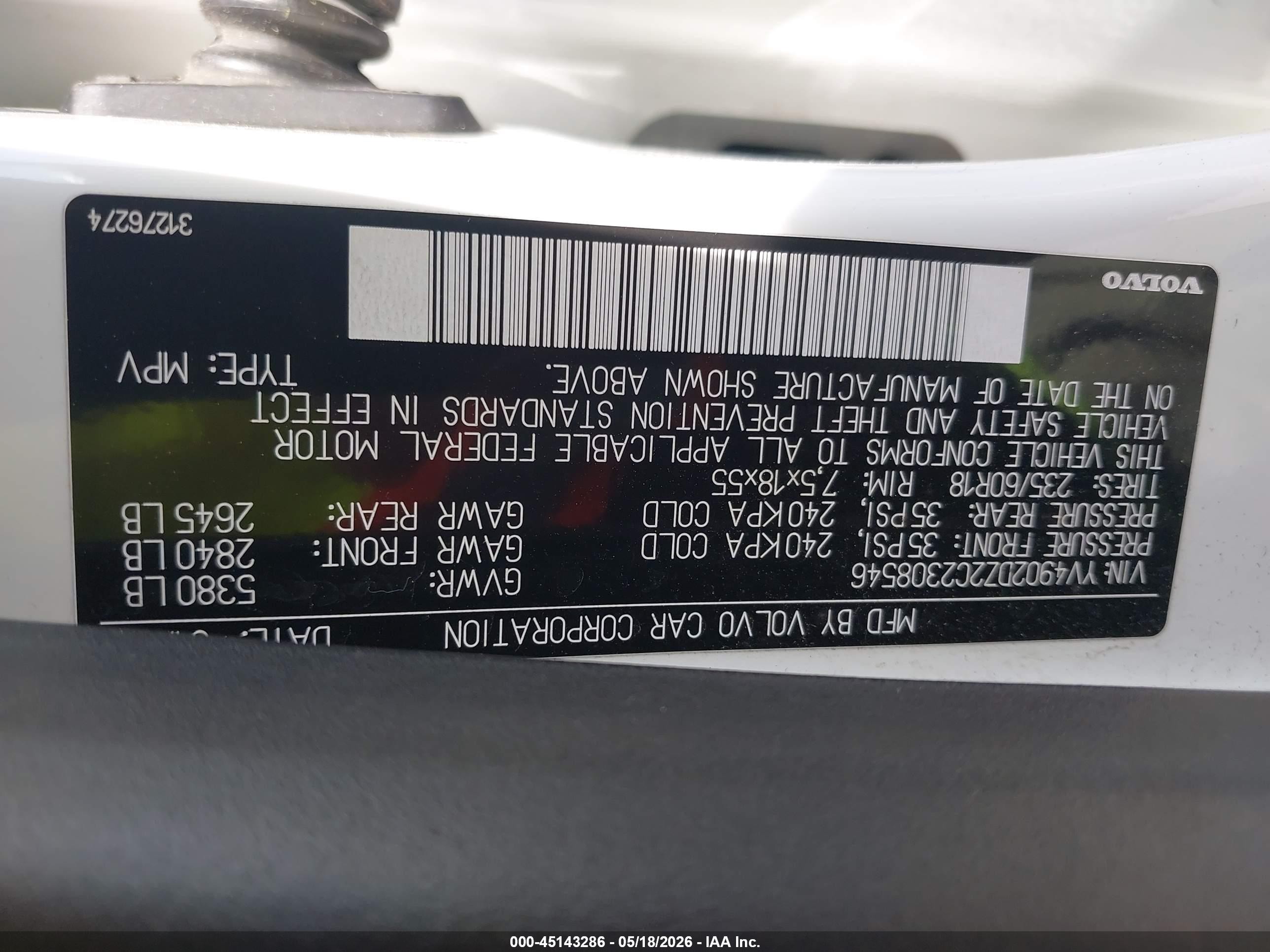 2012 Volvo Xc60 T6/t6 Platinum/t6 Premier Plus/t6 R-design/t6 R-design Platinum/t6 R-design Premier Plus White vin: YV4902DZ2C2308546