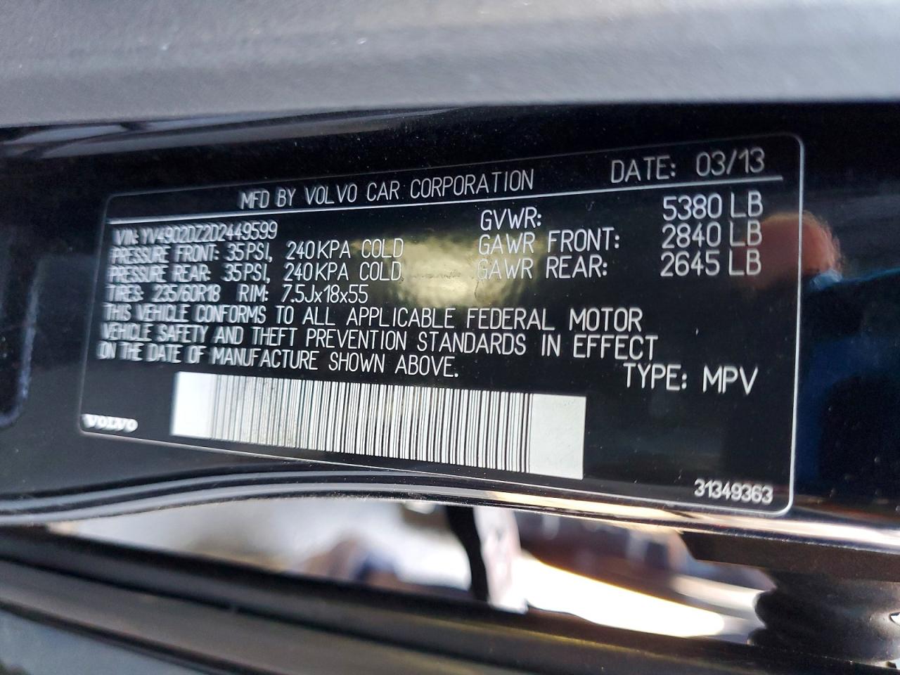 2013 Volvo Xc60 T6 Black vin: YV4902DZ2D2449599