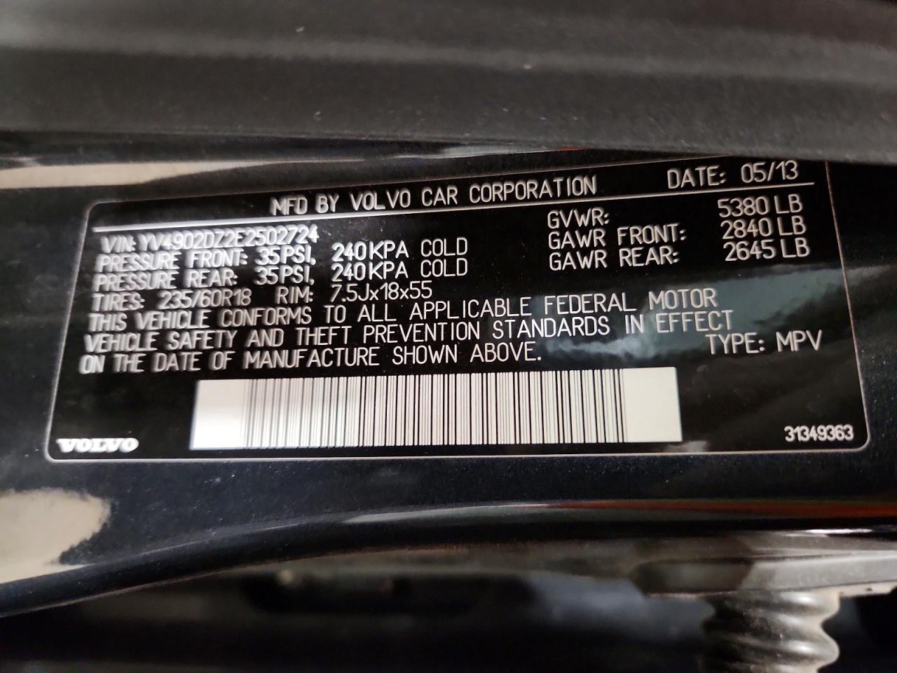2014 Volvo Xc60 T6 Charcoal vin: YV4902DZ2E2502724