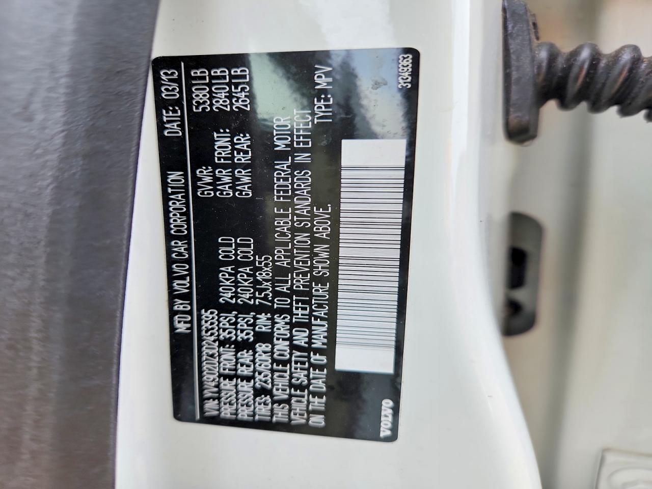 2013 Volvo Xc60 T6 White vin: YV4902DZ3D2453595