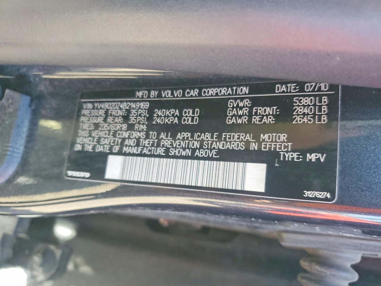 2011 Volvo Xc60 T6 Charcoal vin: YV4902DZ4B2149169