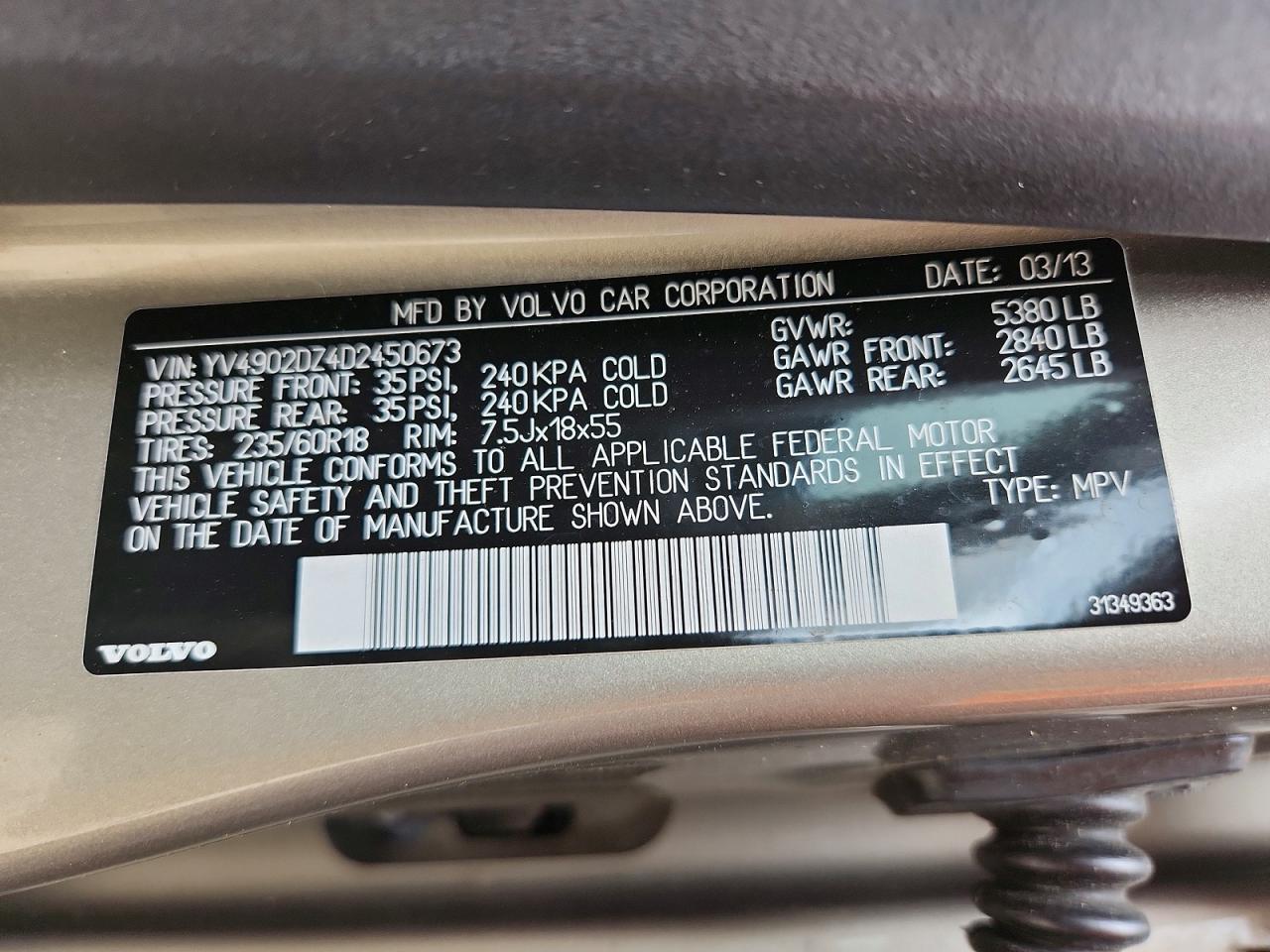 2013 Volvo Xc60 T6 Beige vin: YV4902DZ4D2450673