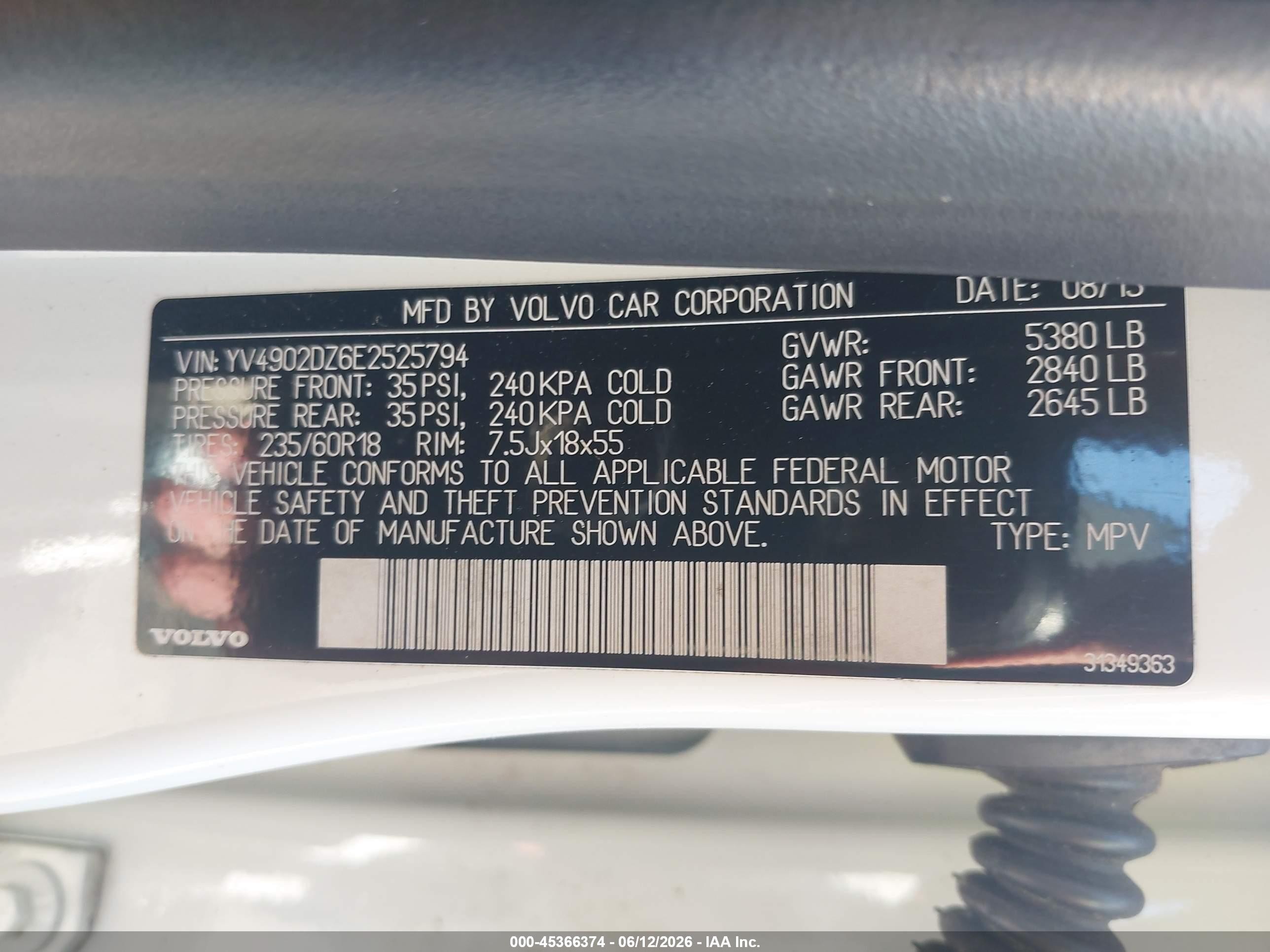 2014 Volvo Xc60 T6 R-design White vin: YV4902DZ6E2525794