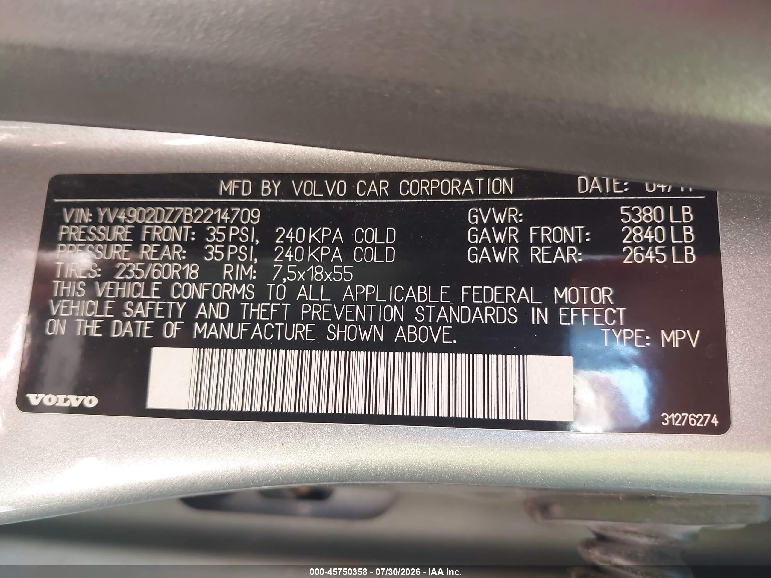 2011 Volvo Xc60 T6/t6 R-design Silver vin: YV4902DZ7B2214709