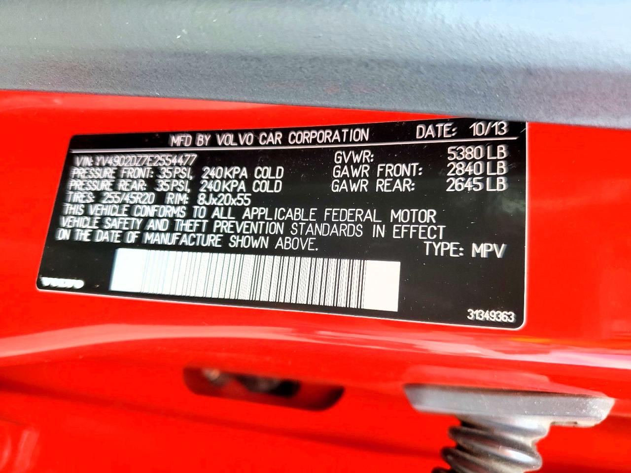 2014 Volvo Xc60 T6 Red vin: YV4902DZ7E2554477