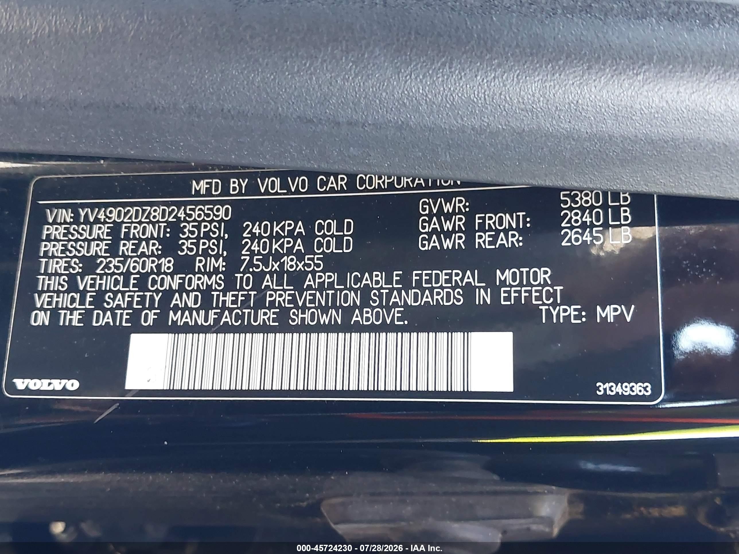 2013 Volvo Xc60 T6 Черный vin: YV4902DZ8D2456590
