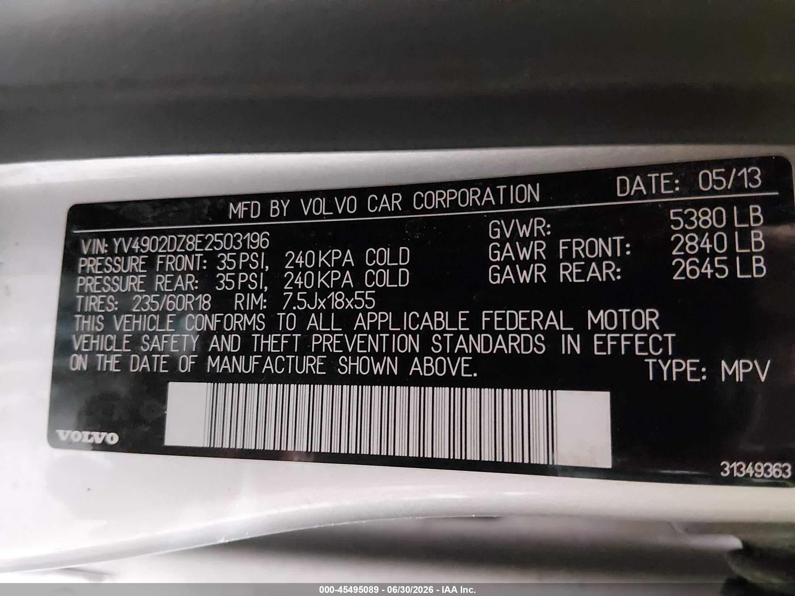 2014 Volvo Xc60 3.0l Premier Plus Silver vin: YV4902DZ8E2503196