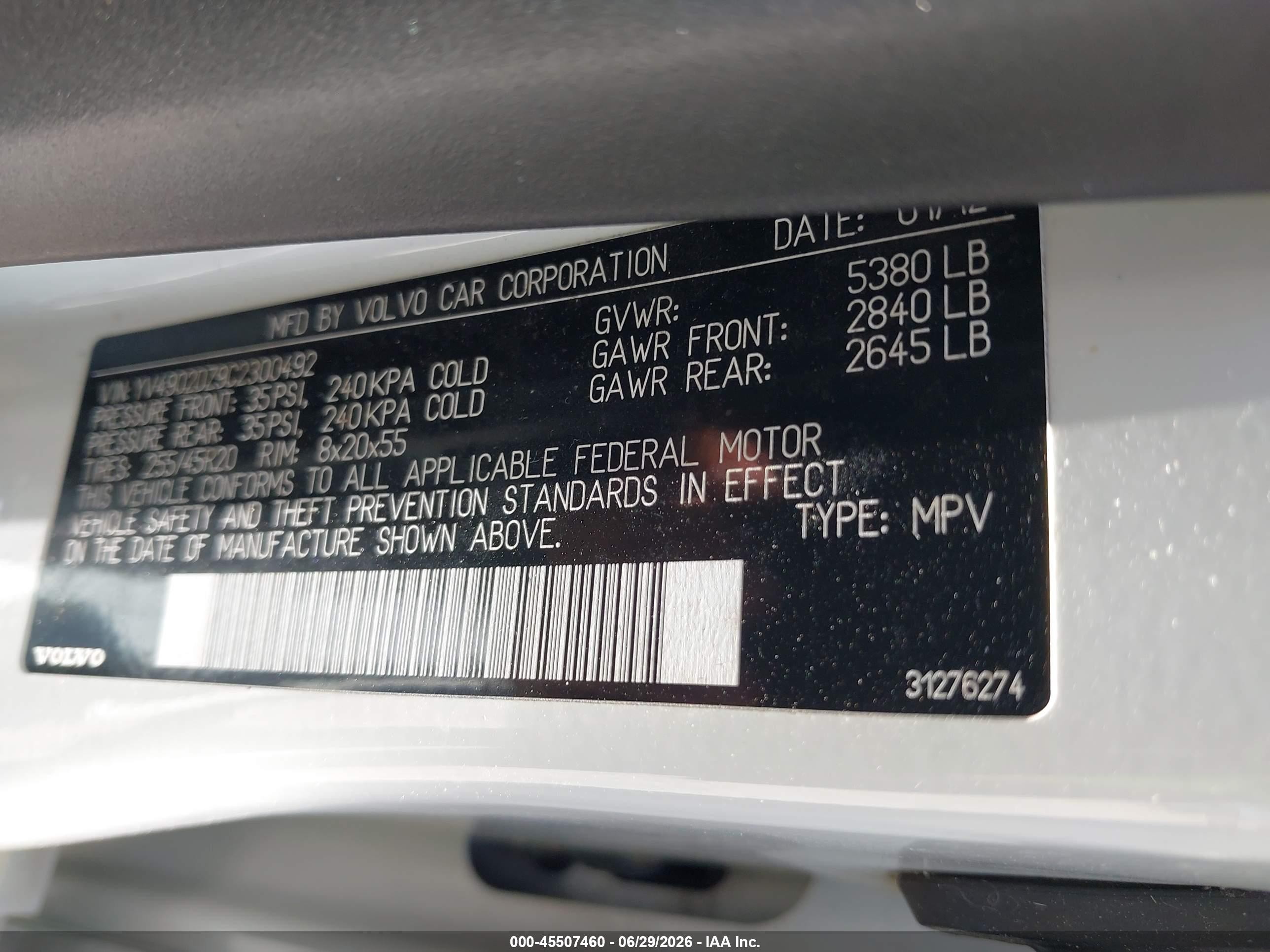 2012 Volvo Xc60 T6 Platinum White vin: YV4902DZ9C2300492
