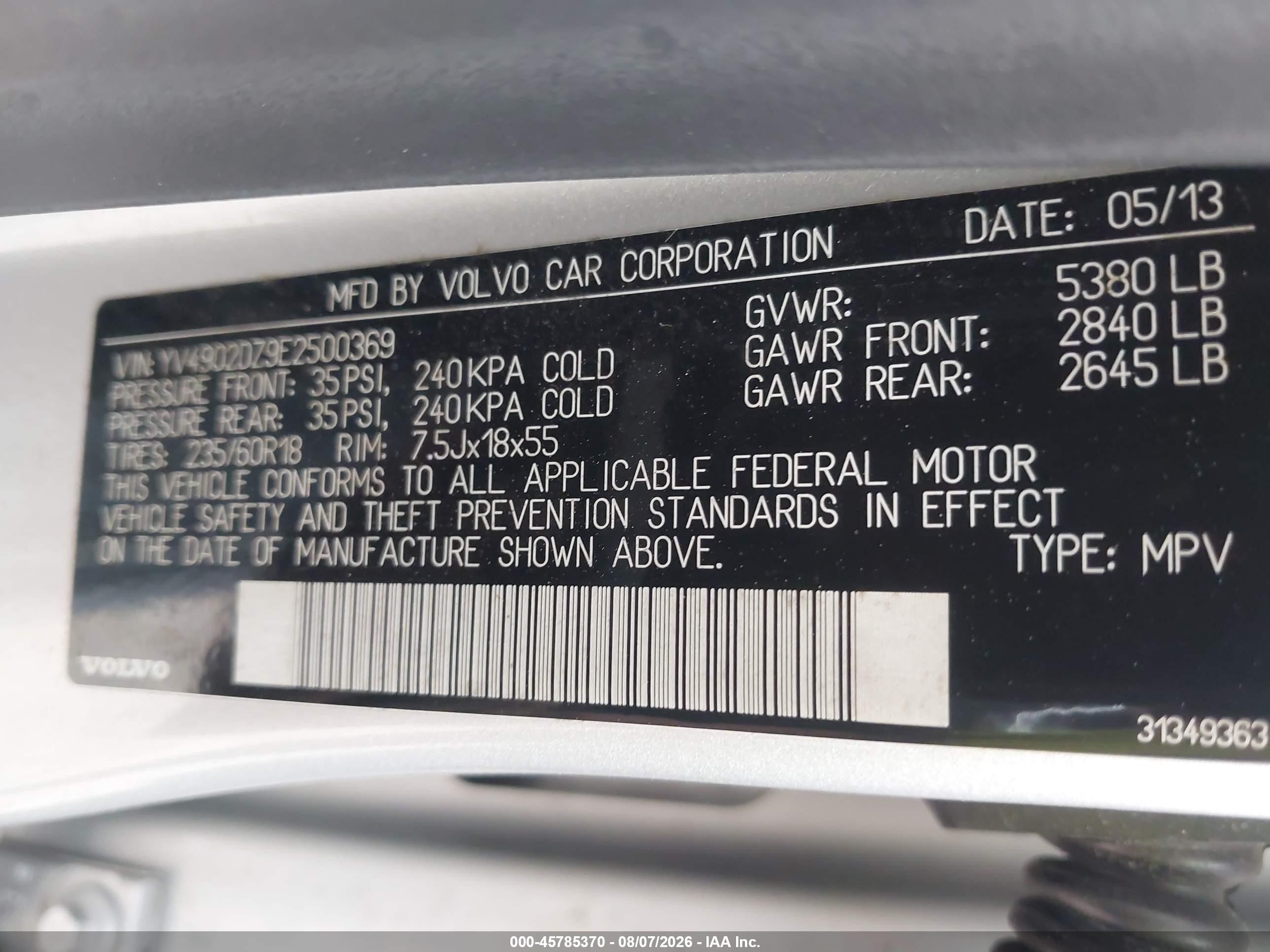 2014 Volvo Xc60 3.0l Premier Plus Серебряный vin: YV4902DZ9E2500369