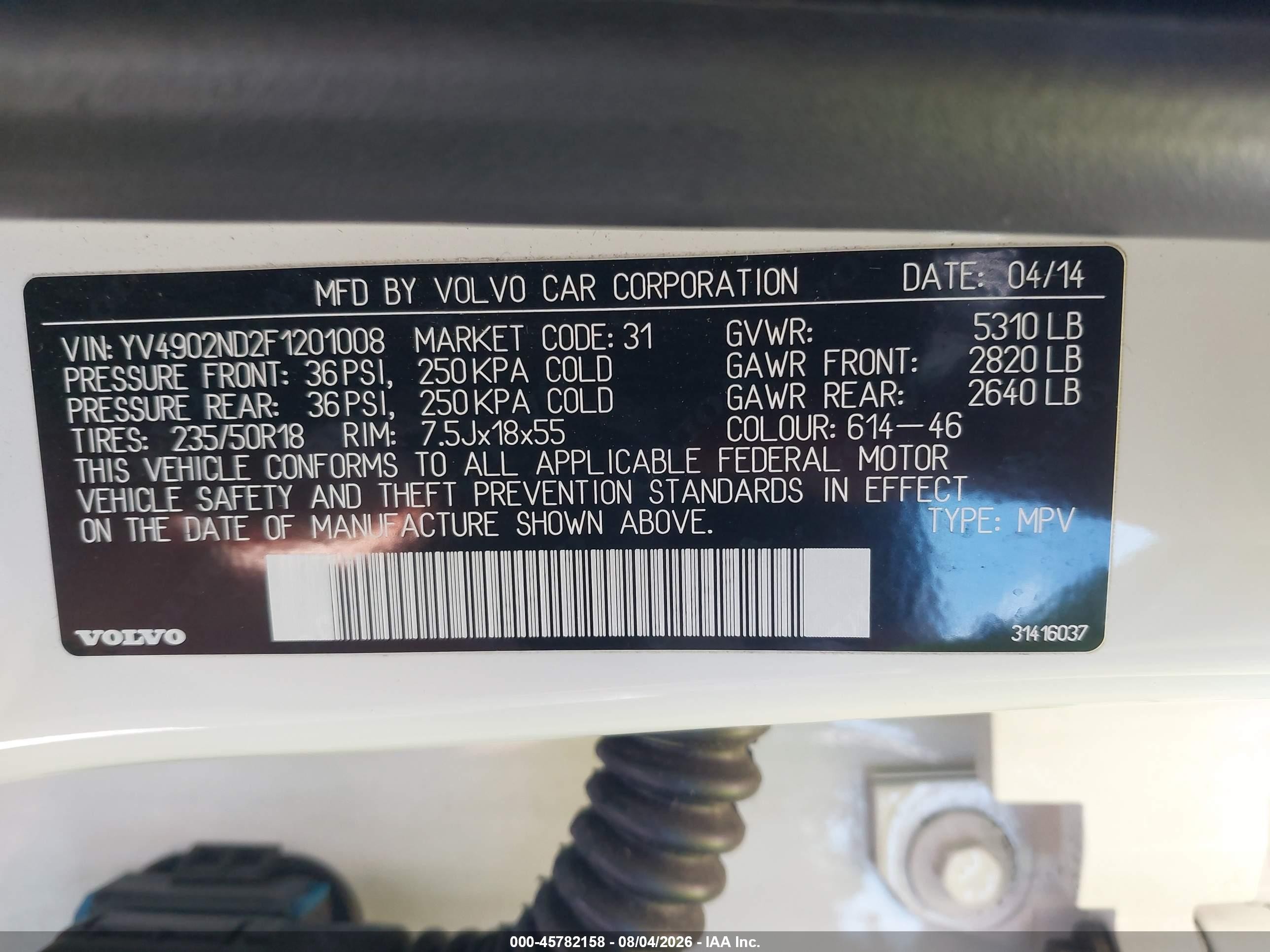 2015 Volvo Xc70 T6 Platinum White vin: YV4902ND2F1201008