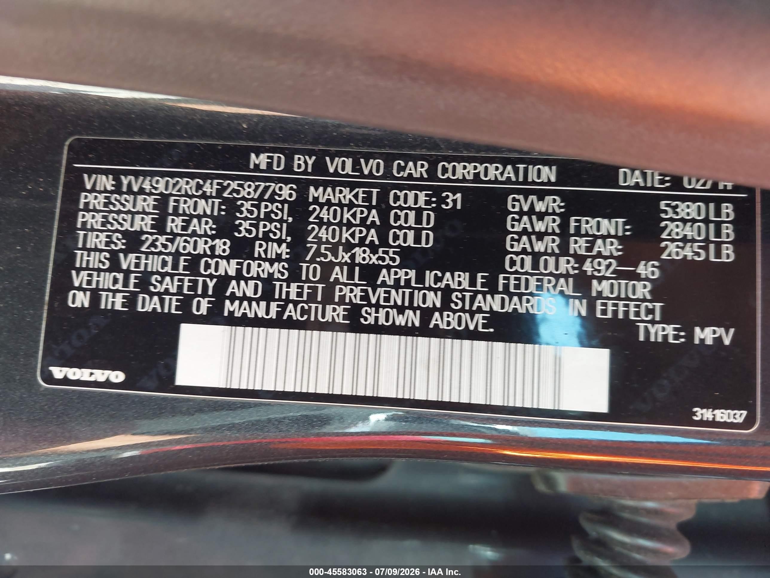 2015 Volvo Xc60 T6 Premier Plus Gray vin: YV4902RC4F2587796