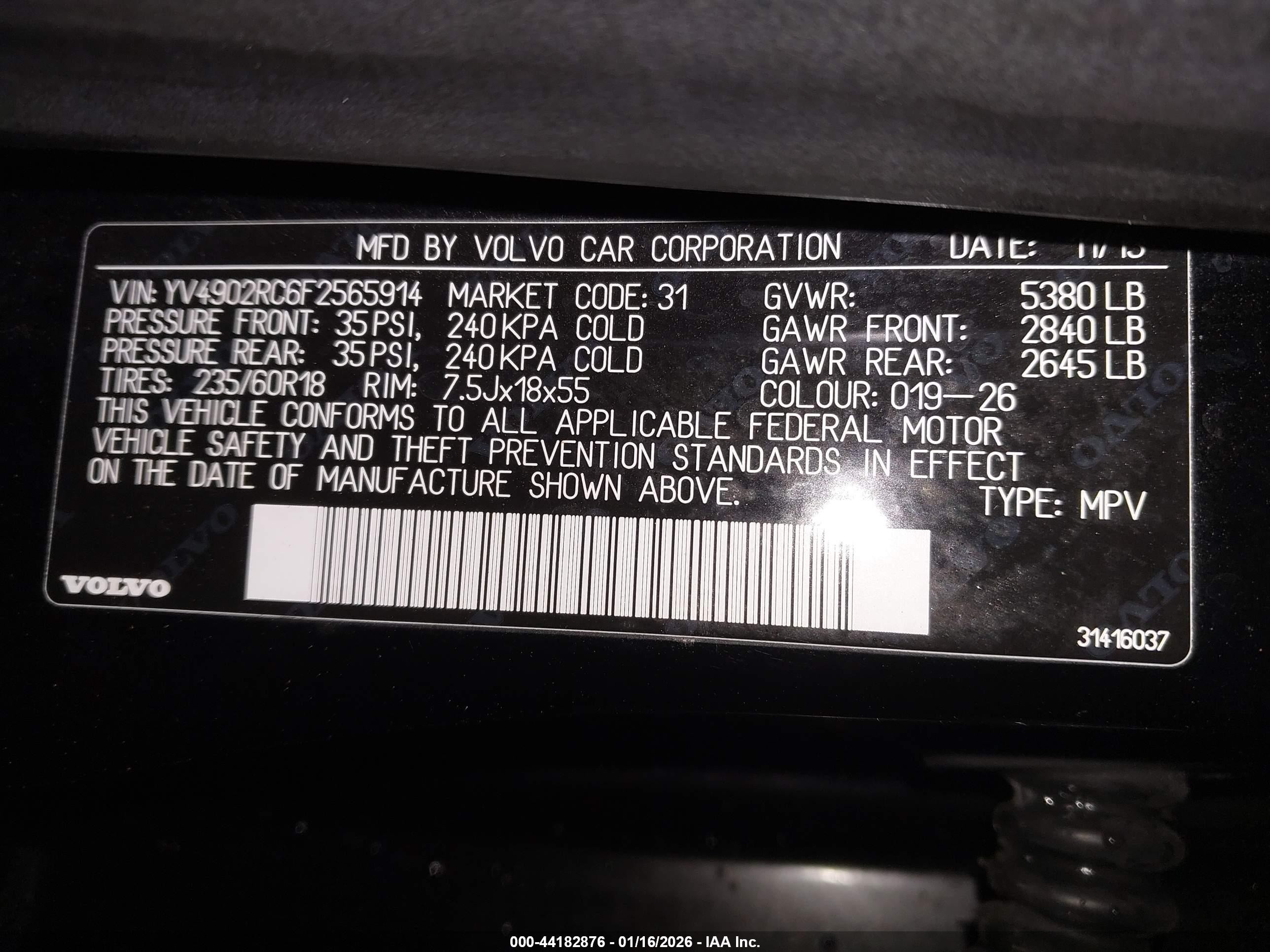 2015 Volvo Xc60 T6 Premier Plus Black vin: YV4902RC6F2565914