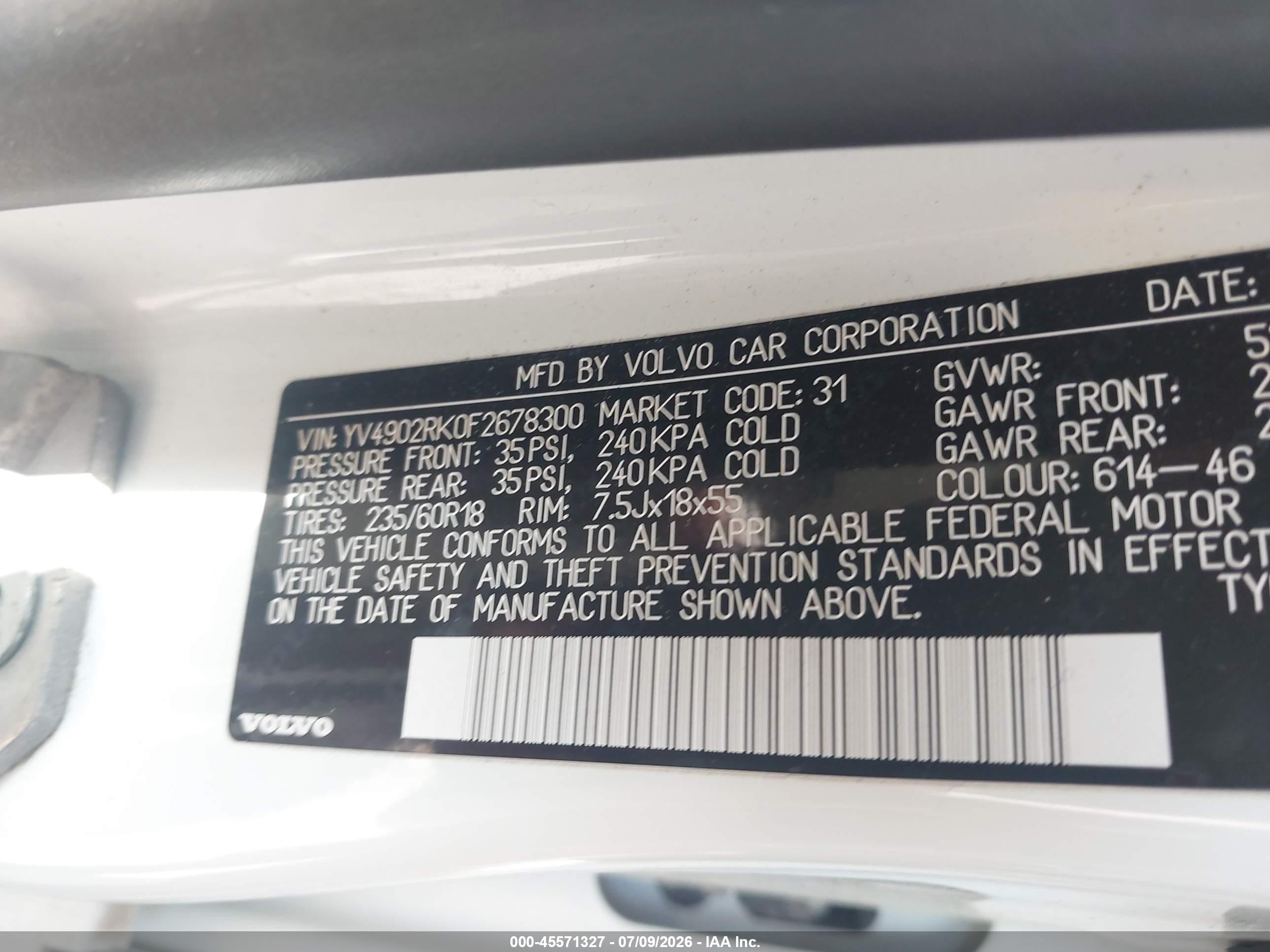2015 Volvo Xc60 T6 White vin: YV4902RK0F2678300