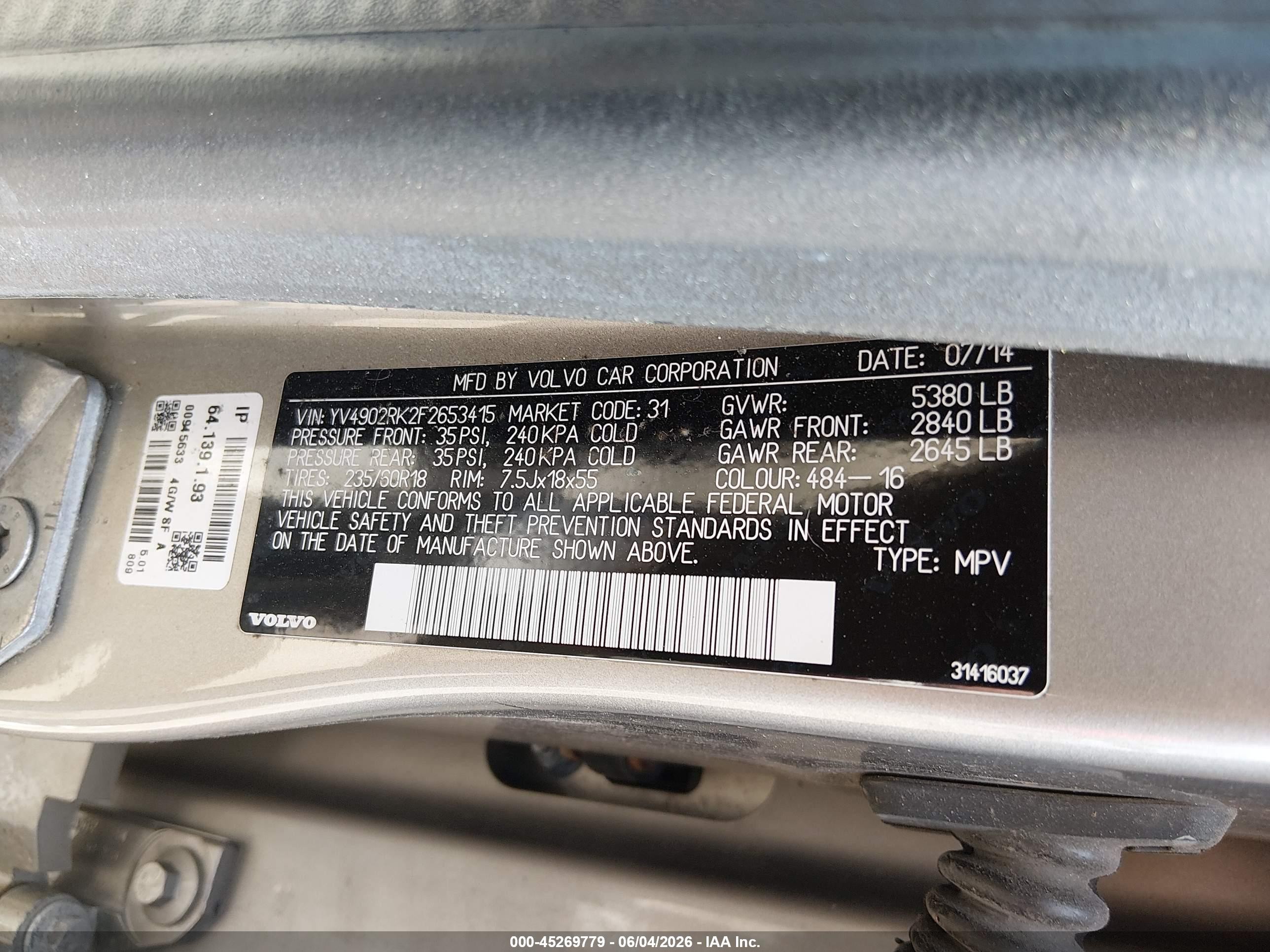 2015 Volvo Xc60 T6 Gray vin: YV4902RK2F2653415
