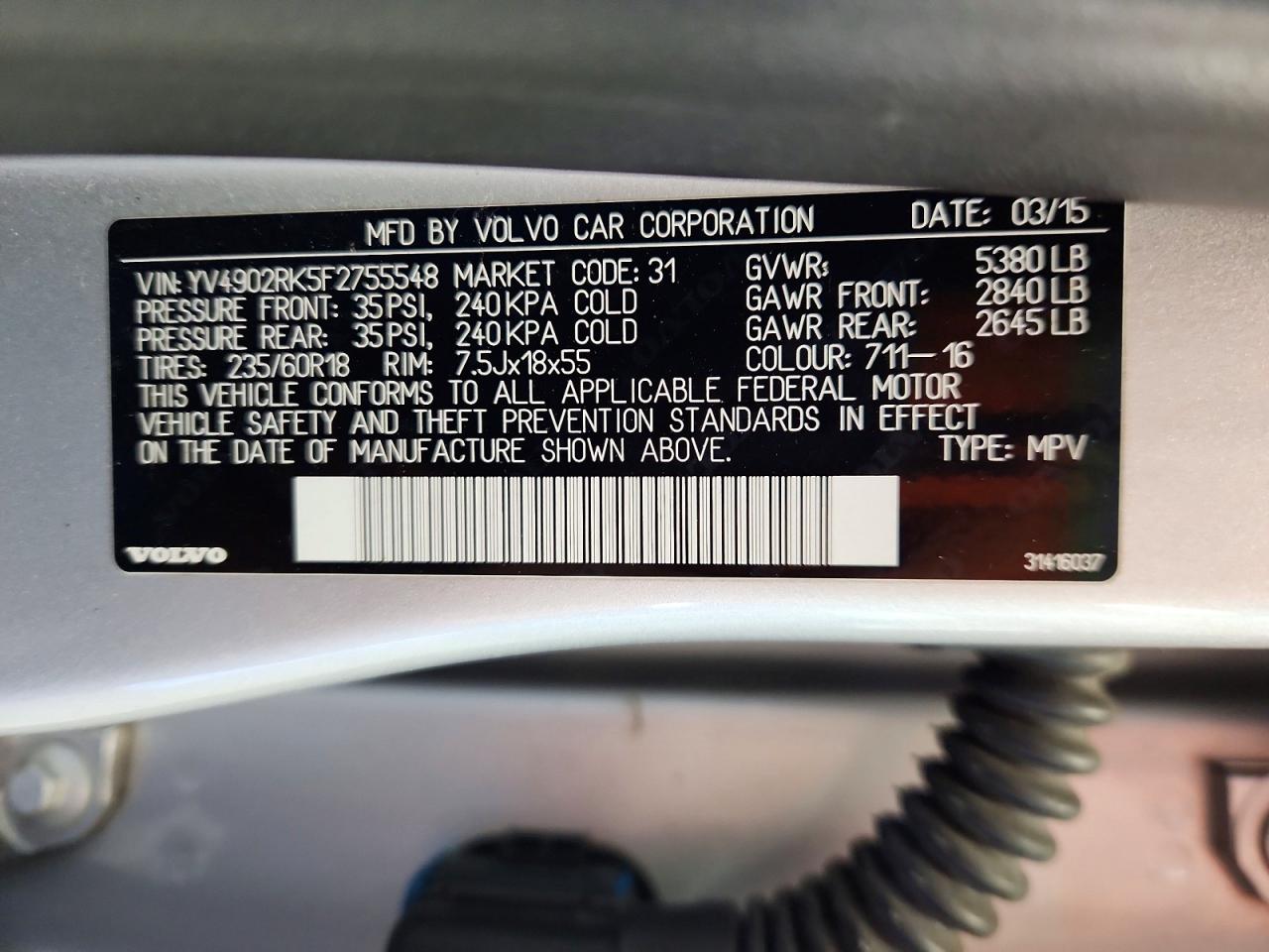 2015 Volvo Xc60 T6 Premier Silver vin: YV4902RK5F2755548