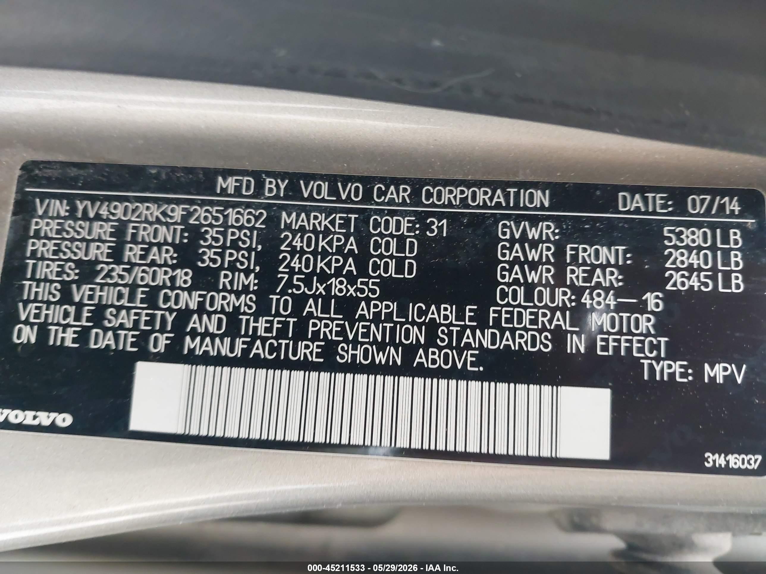 2015 Volvo Xc60 T6 Tan vin: YV4902RK9F2651662