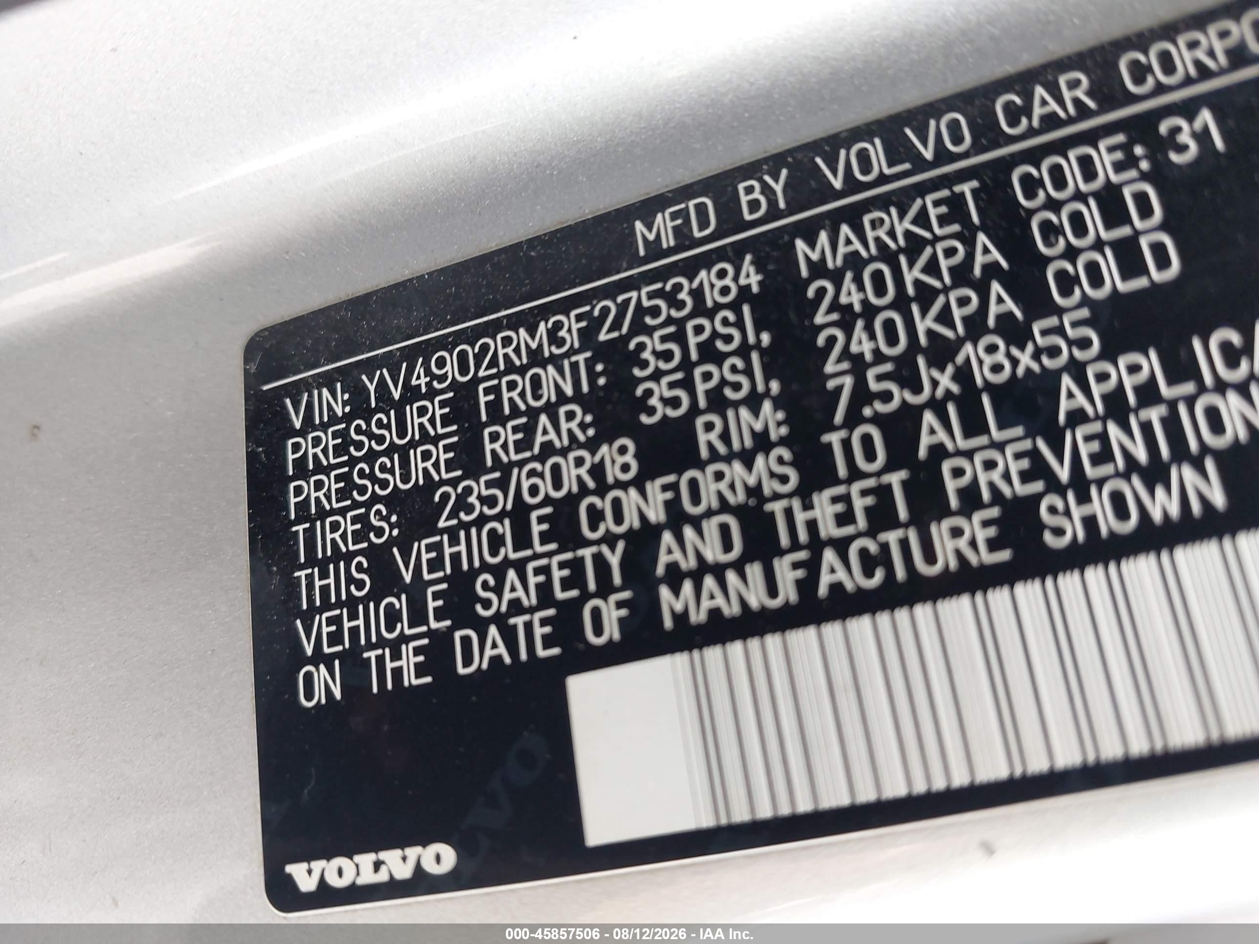 2015 Volvo Xc60 T6 Platinum Silver vin: YV4902RM3F2753184