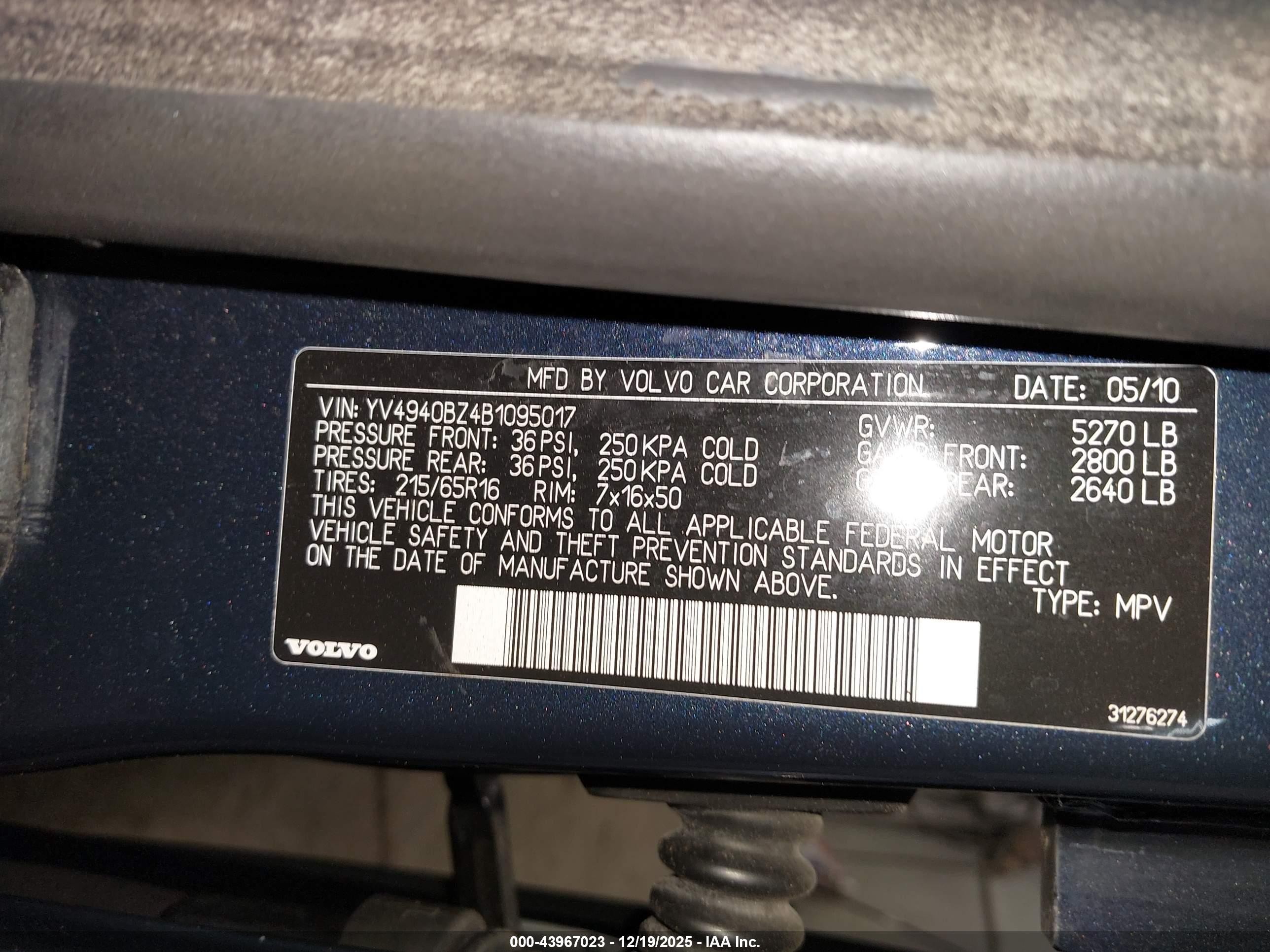 2011 Volvo Xc70 3.2 Blue vin: YV4940BZ4B1095017