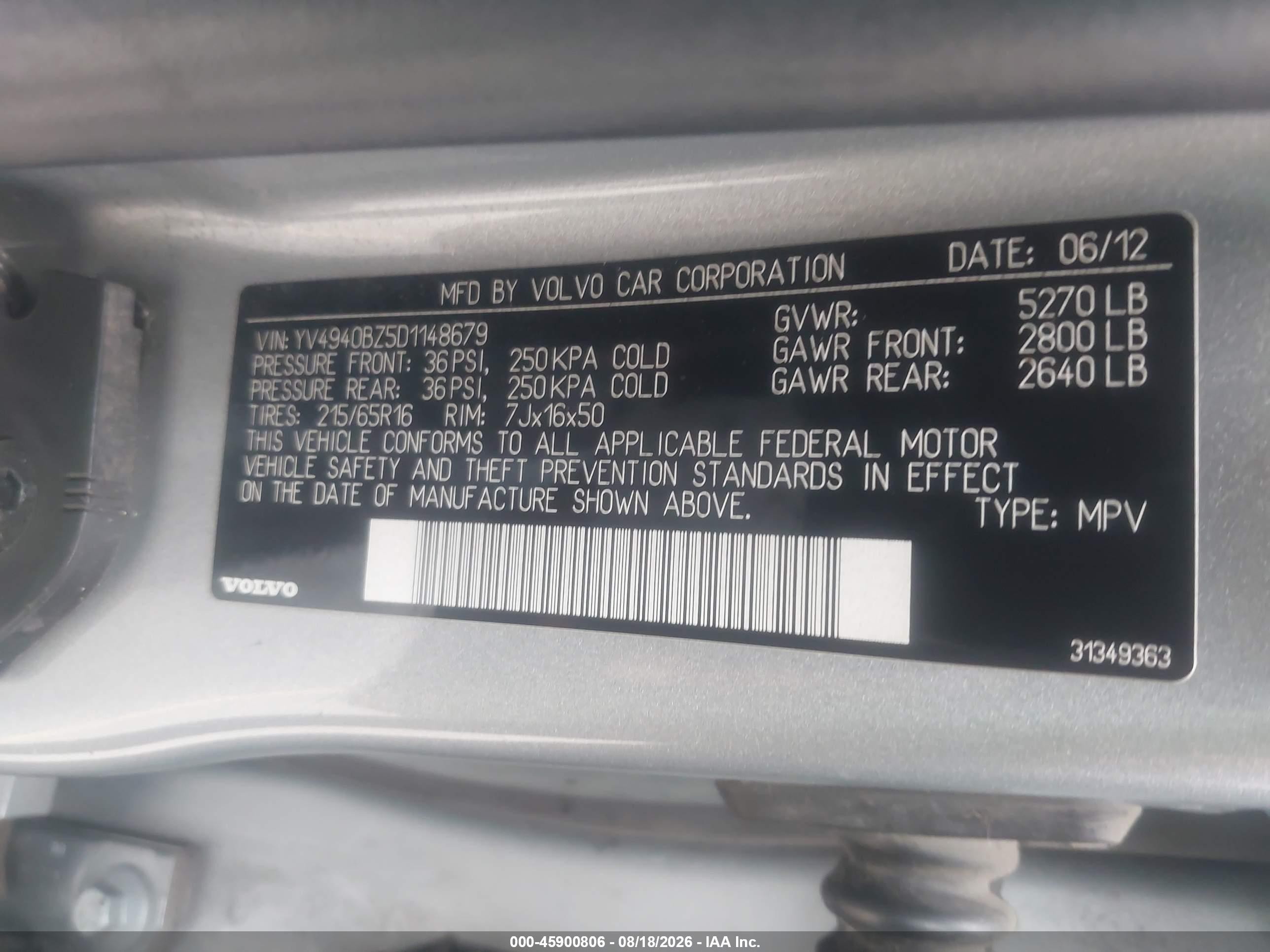 2013 Volvo Xc70 3.2l/3.2l Platinum/3.2l Premier/3.2l Premier Plus Silver vin: YV4940BZ5D1148679