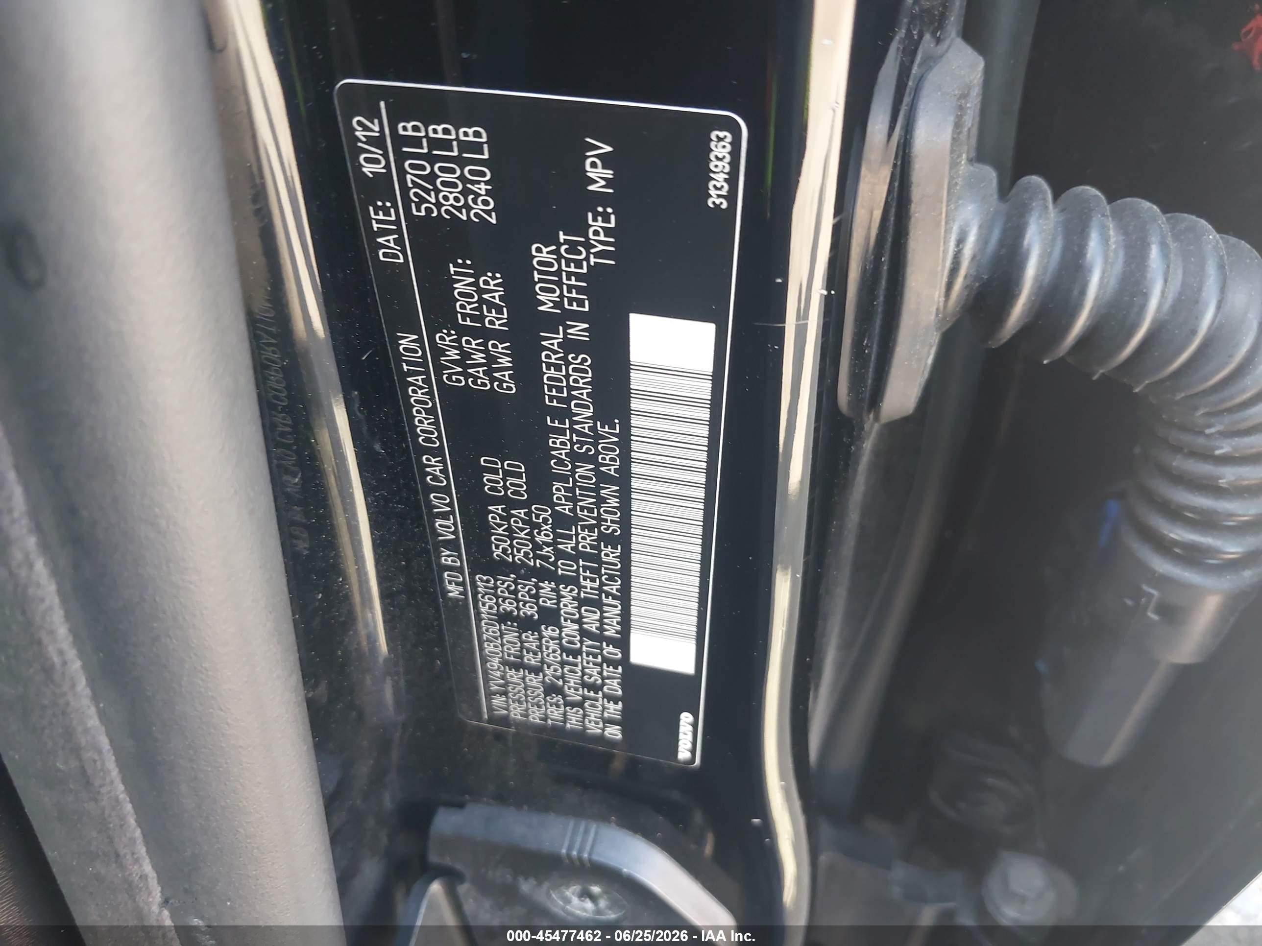 2013 Volvo Xc70 3.2l/3.2l Platinum/3.2l Premier/3.2l Premier Plus Black vin: YV4940BZ6D1156113