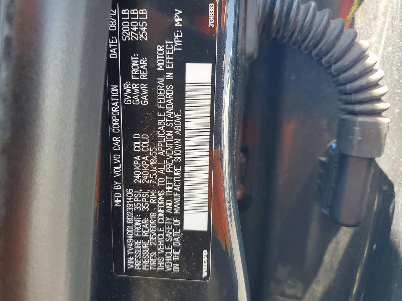 2013 Volvo Xc60 3.2 Charcoal vin: YV4940DL8D2391406