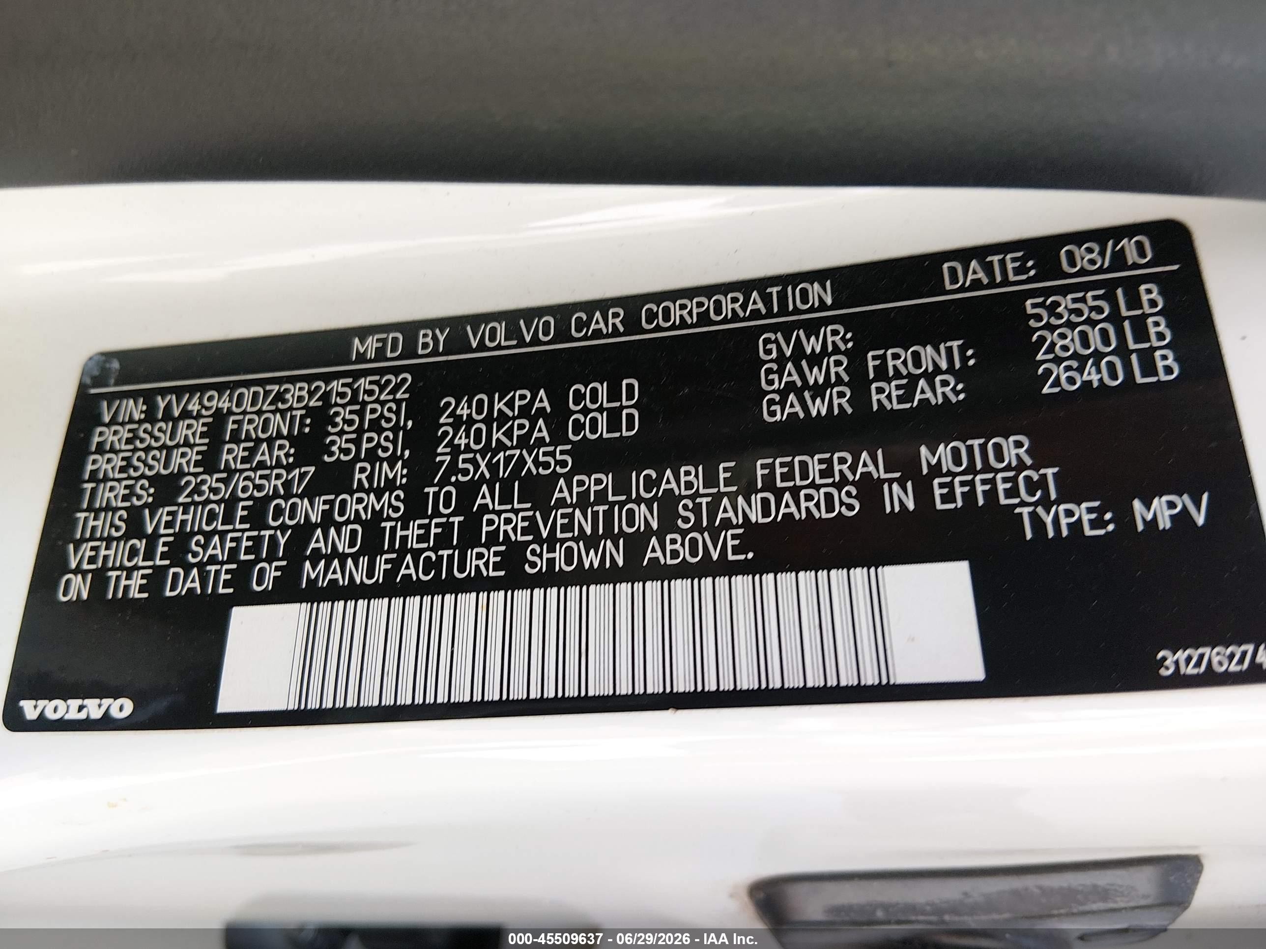 2011 Volvo Xc60 3.2/3.2 R-design White vin: YV4940DZ3B2151522
