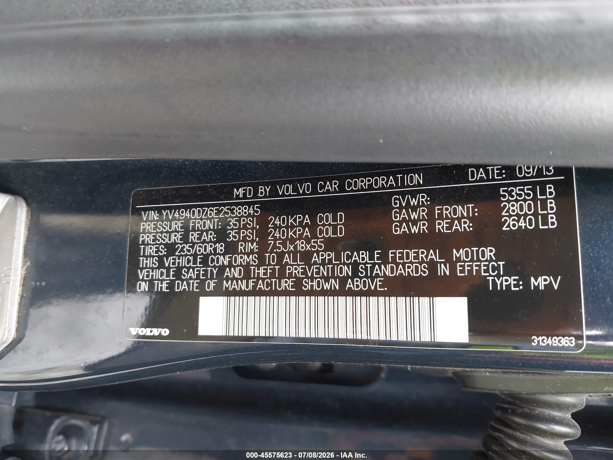 2014 Volvo Xc60 3.2 Platinum Синий vin: YV4940DZ6E2538845