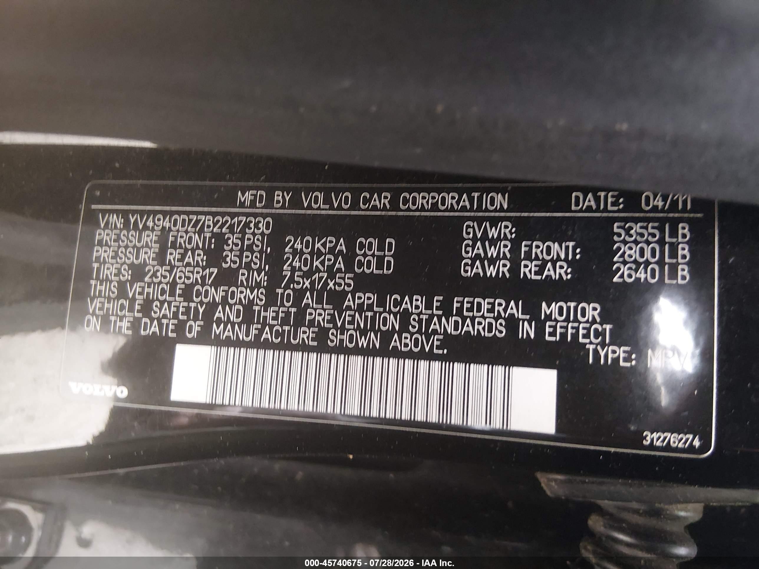 2011 Volvo Xc60 3.2 Black vin: YV4940DZ7B2217330