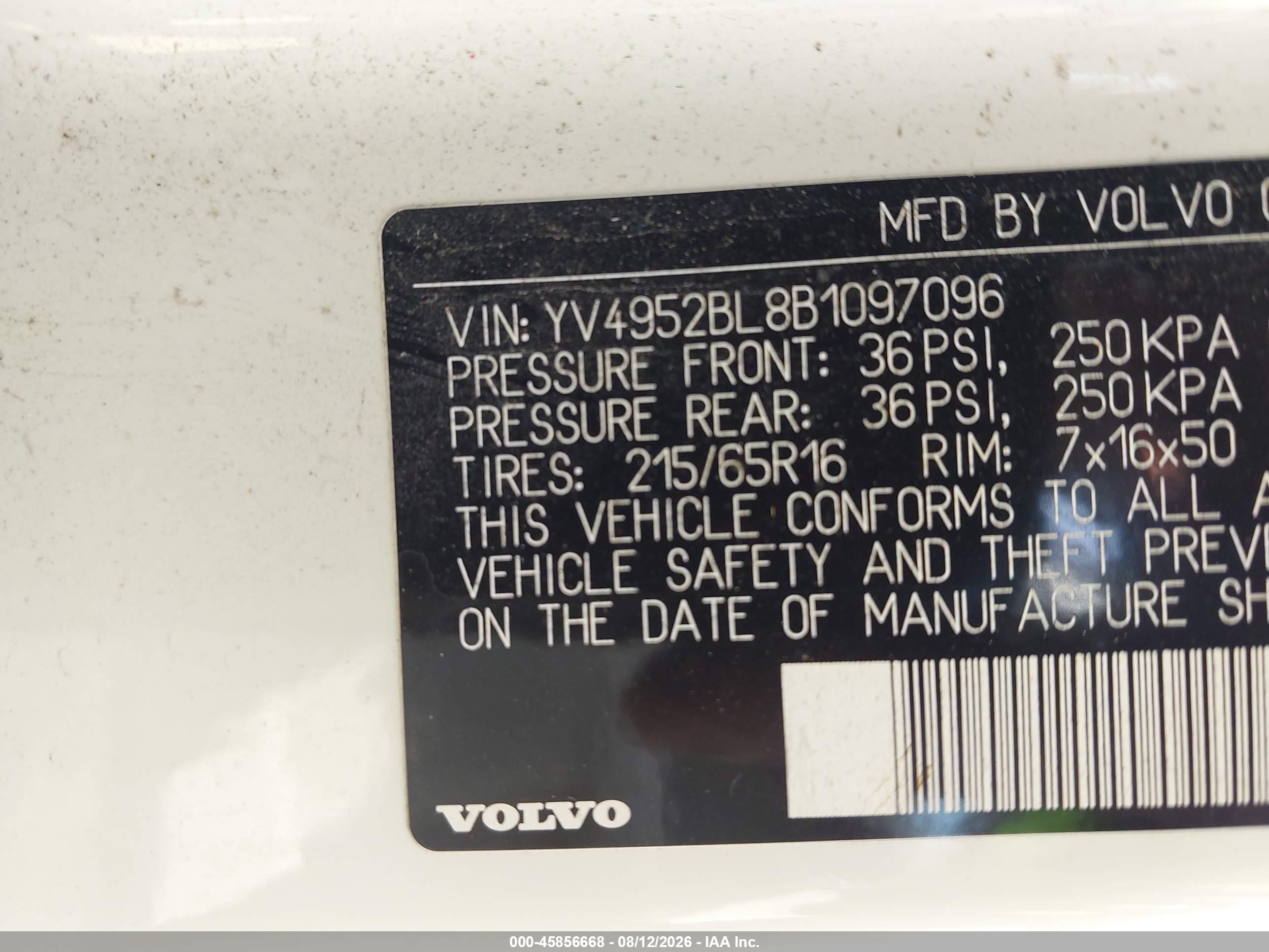 2011 Volvo Xc70 3.2l White vin: YV4952BL8B1097096