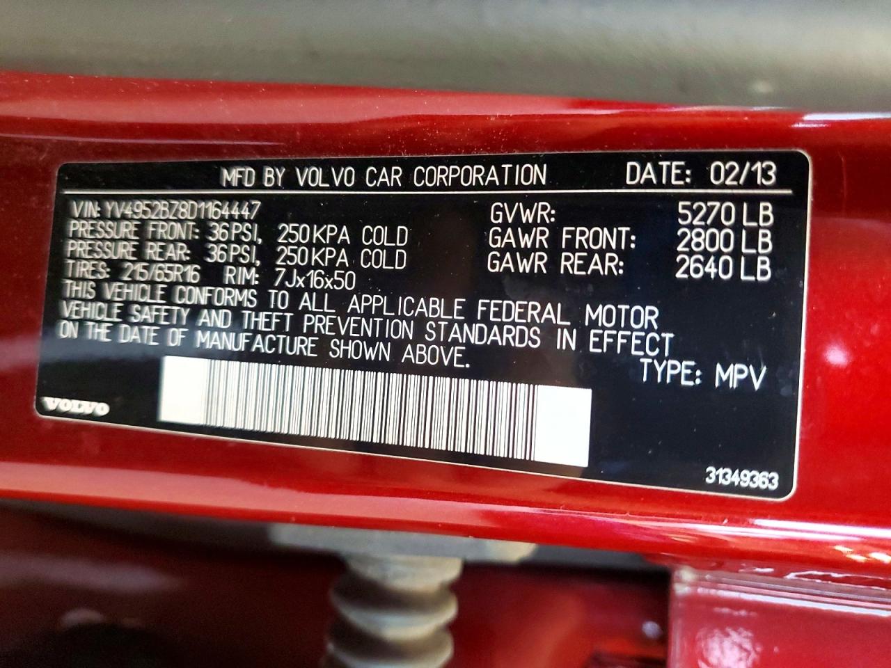 2013 Volvo Xc70 3.2 Red vin: YV4952BZ8D1164447