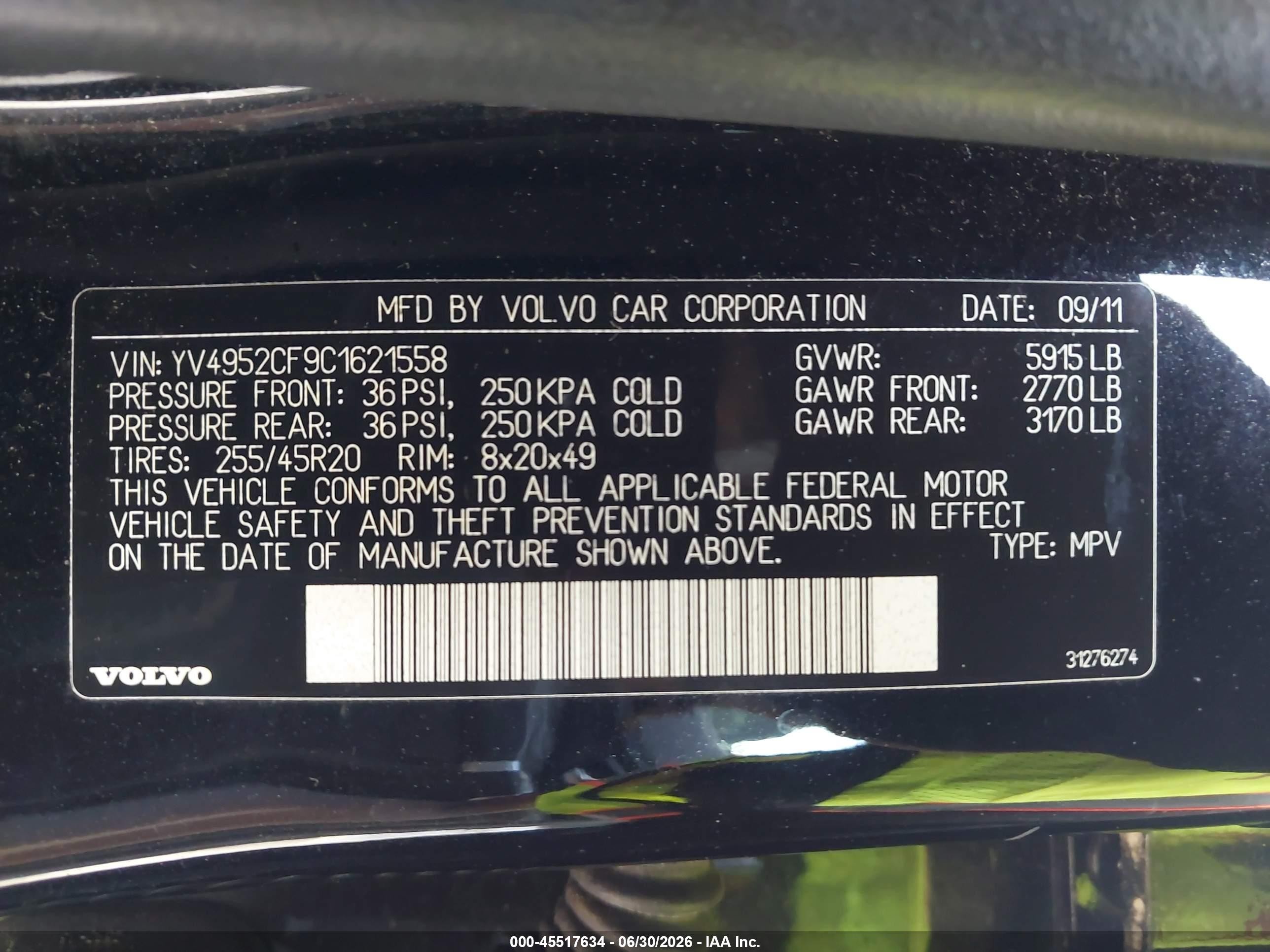 2012 Volvo Xc90 3.2 R-design Platinum Black vin: YV4952CF9C1621558