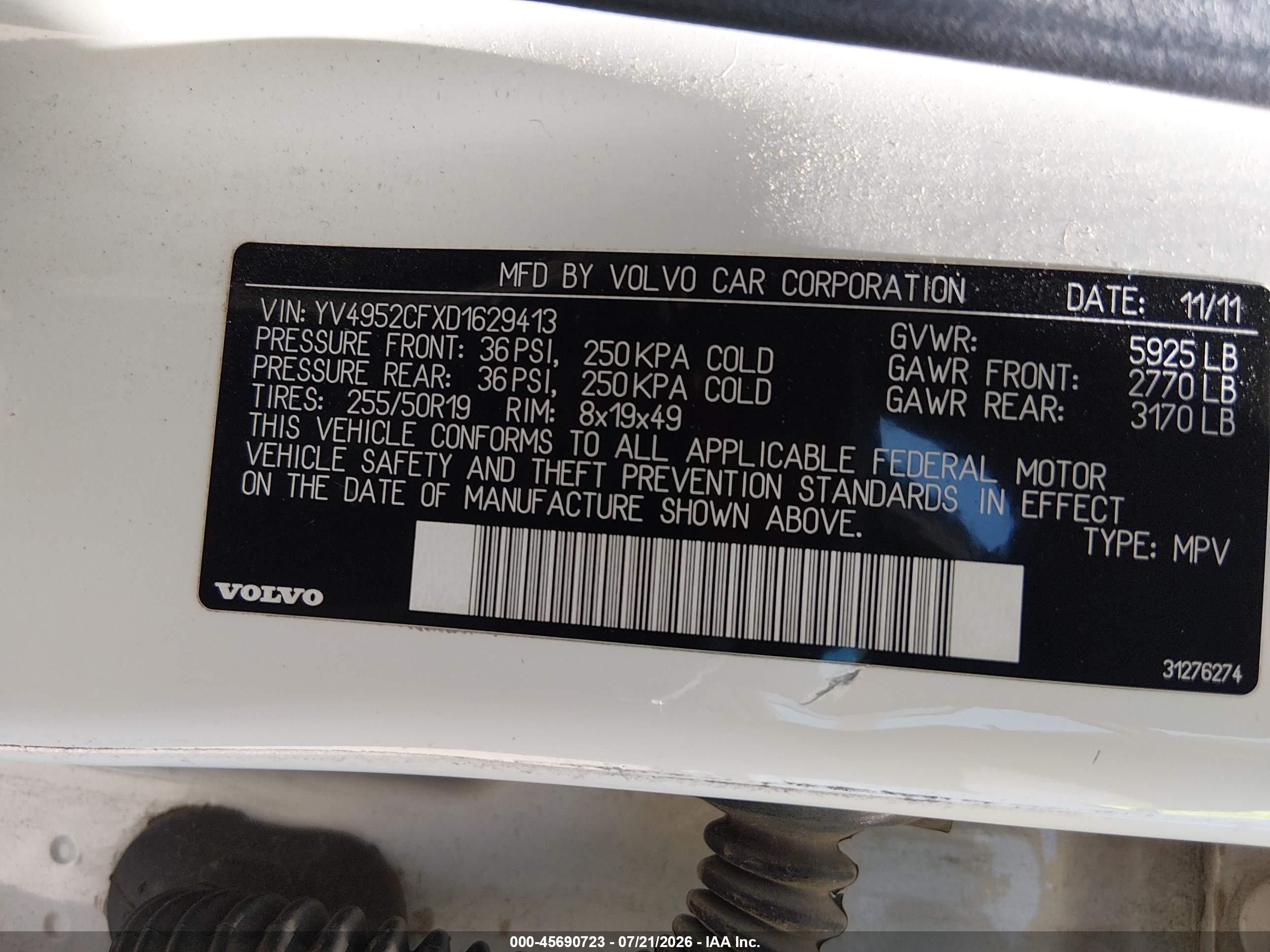 2013 Volvo Xc90 3.2 R-design/3.2 R-design Platinum/3.2 R-design Premier Plus White vin: YV4952CFXD1629413