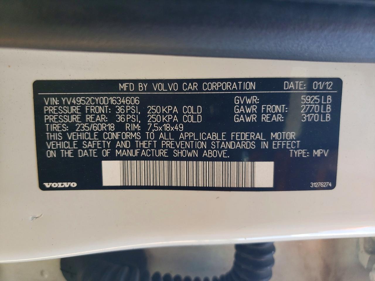 2013 Volvo Xc90 3.2 White vin: YV4952CY0D1634606