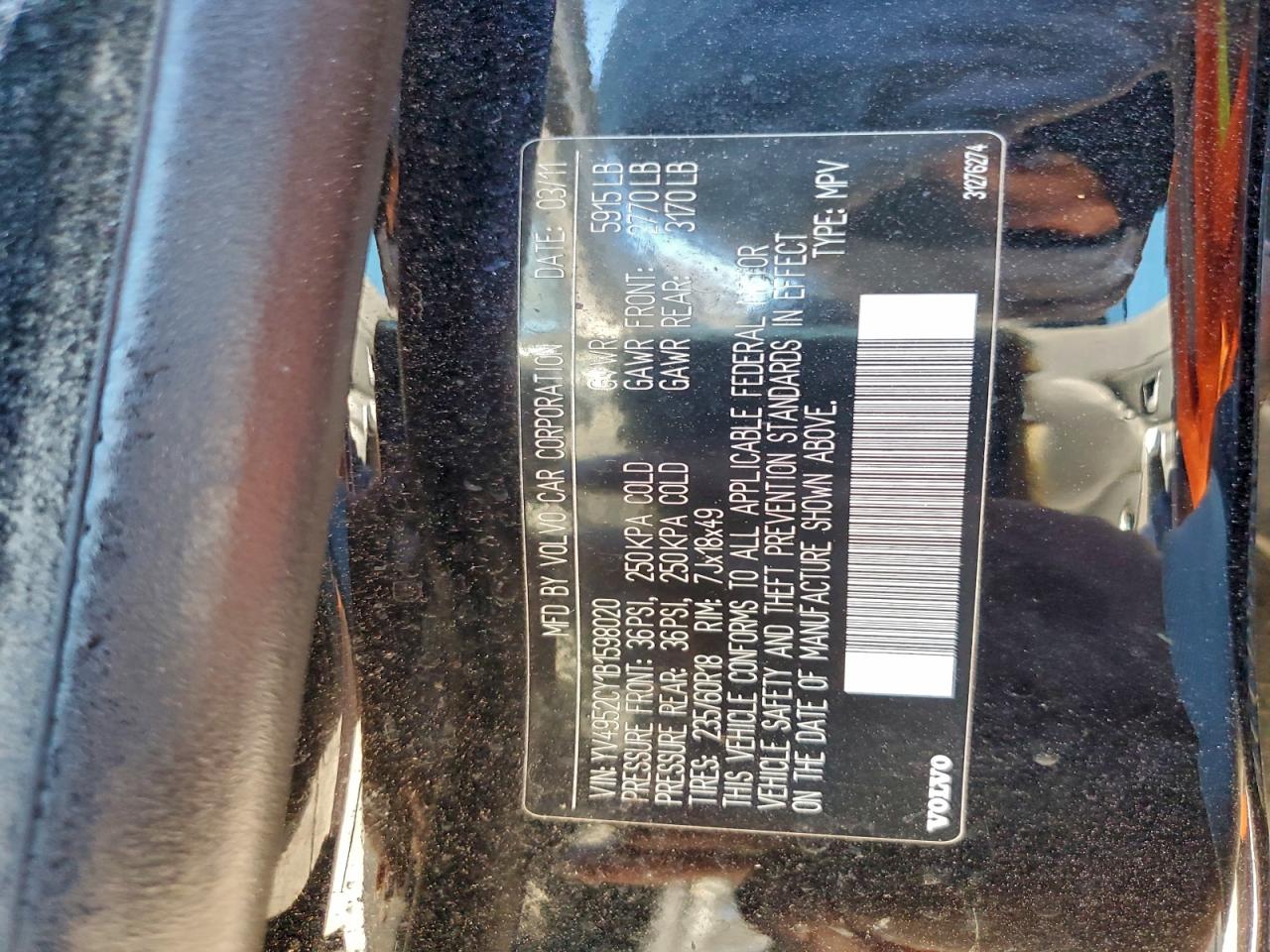 2011 Volvo Xc90 3.2 Черный vin: YV4952CY1B1598020