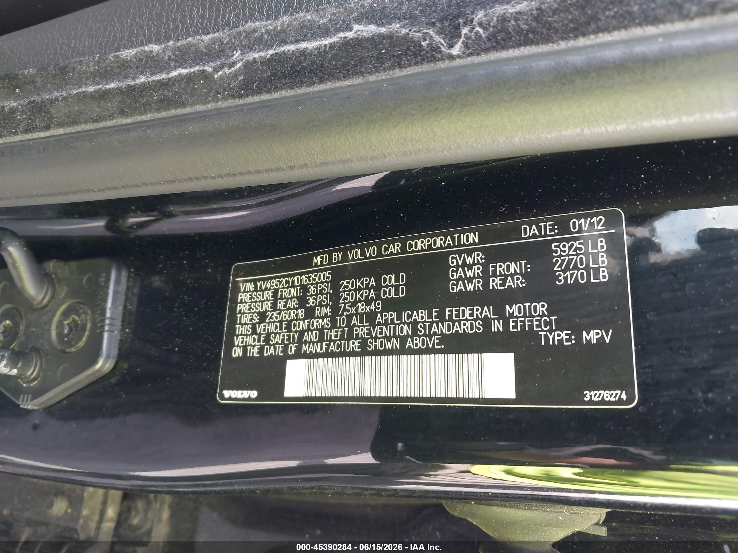2013 Volvo Xc90 3.2/3.2 Platinum/3.2 Premier Plus Black vin: YV4952CY1D1635005