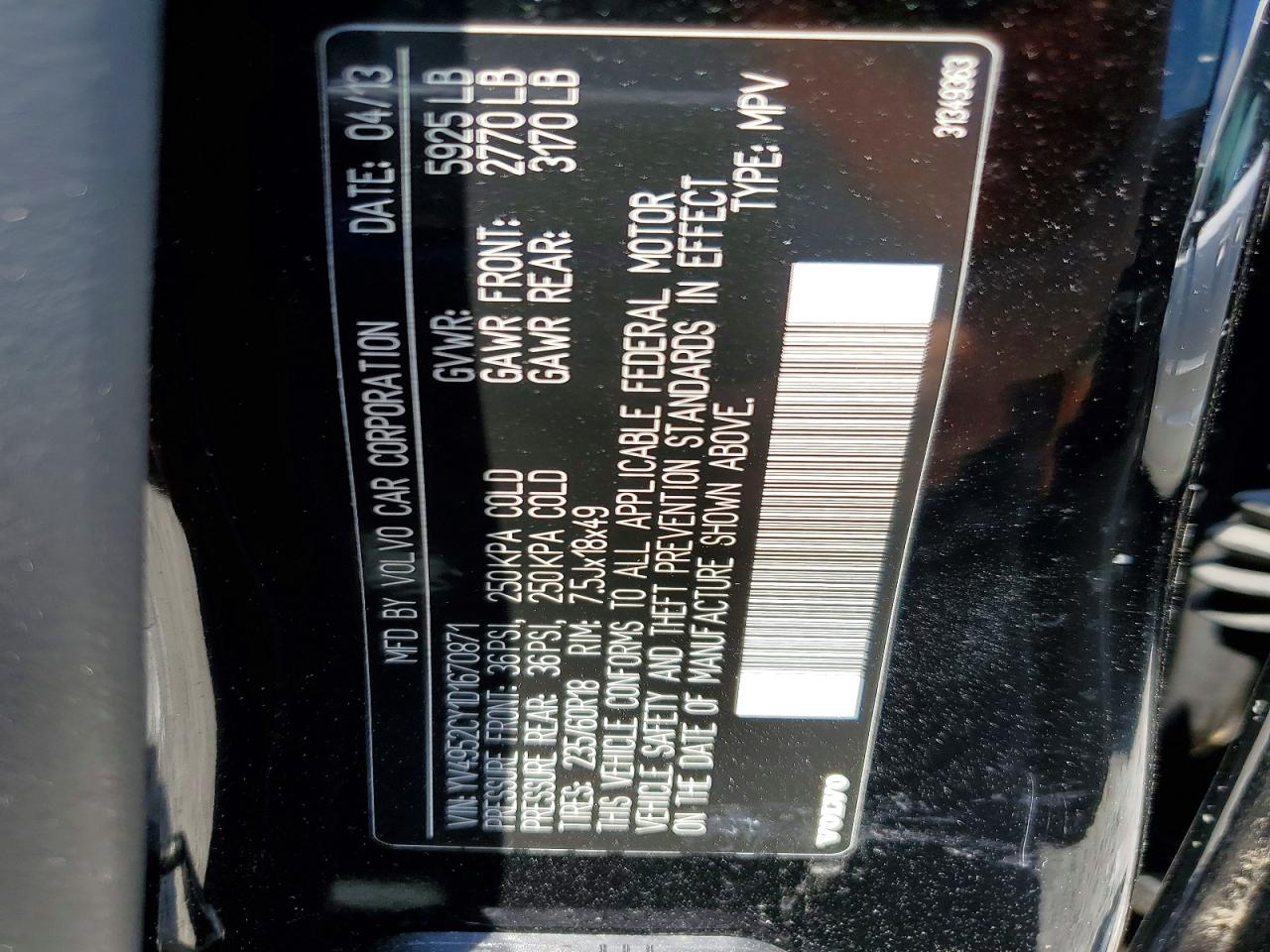 2013 Volvo Xc90 Черный vin: YV4952CY1D1670871