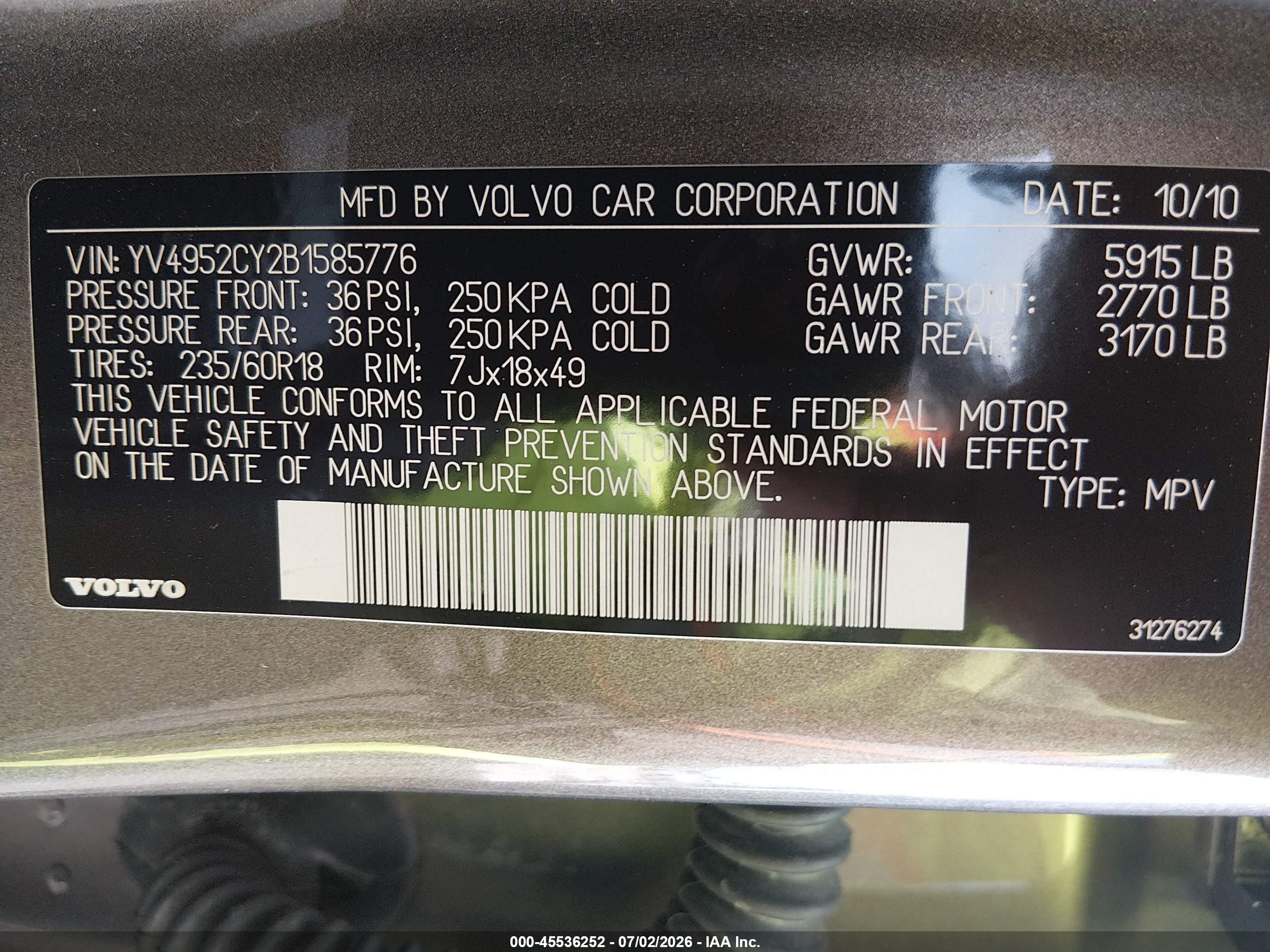 2011 Volvo Xc90 3.2 Tan vin: YV4952CY2B1585776