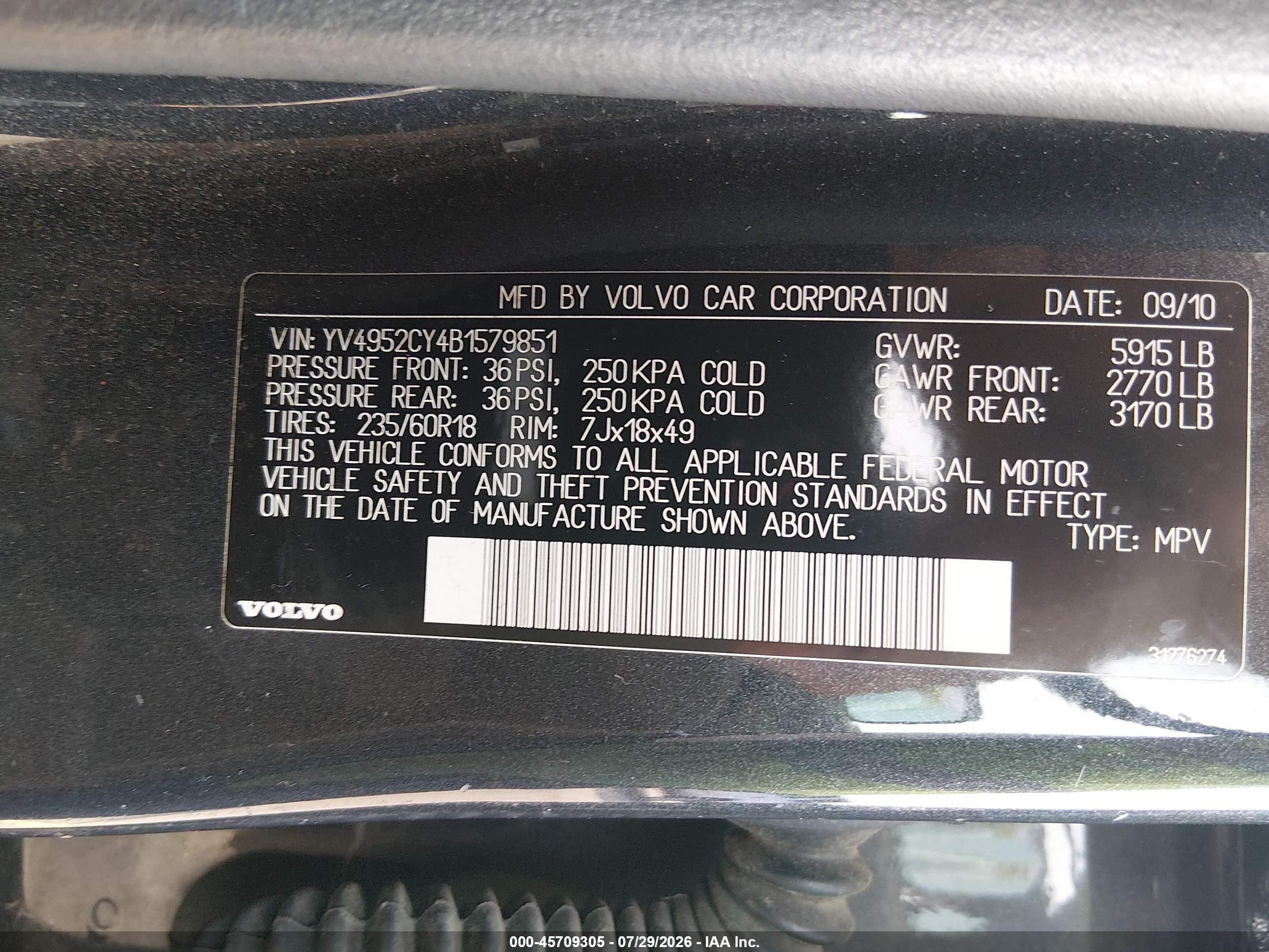 2011 Volvo Xc90 3.2 Серый vin: YV4952CY4B1579851