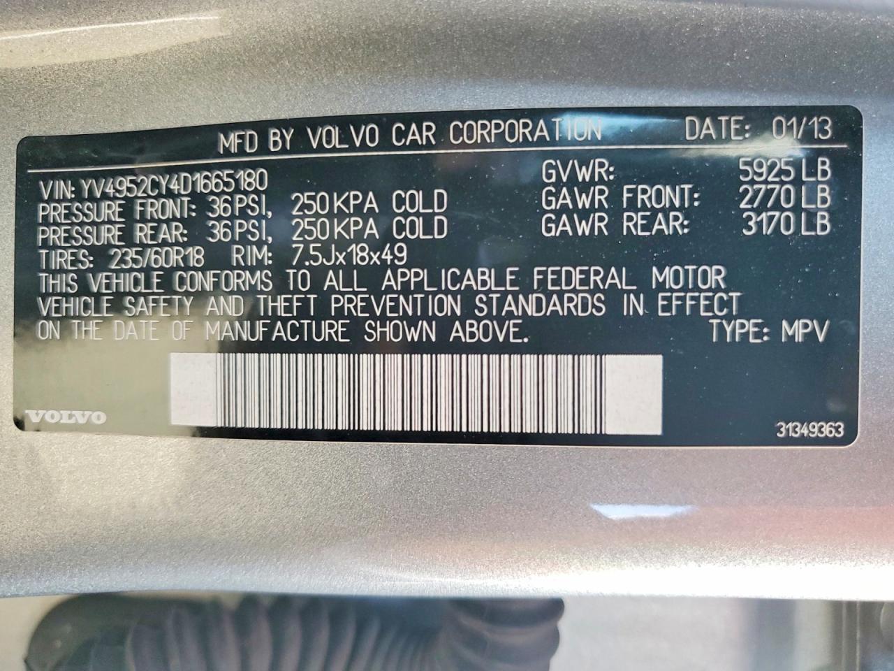 2013 Volvo Xc90 3.2 Silver vin: YV4952CY4D1665180