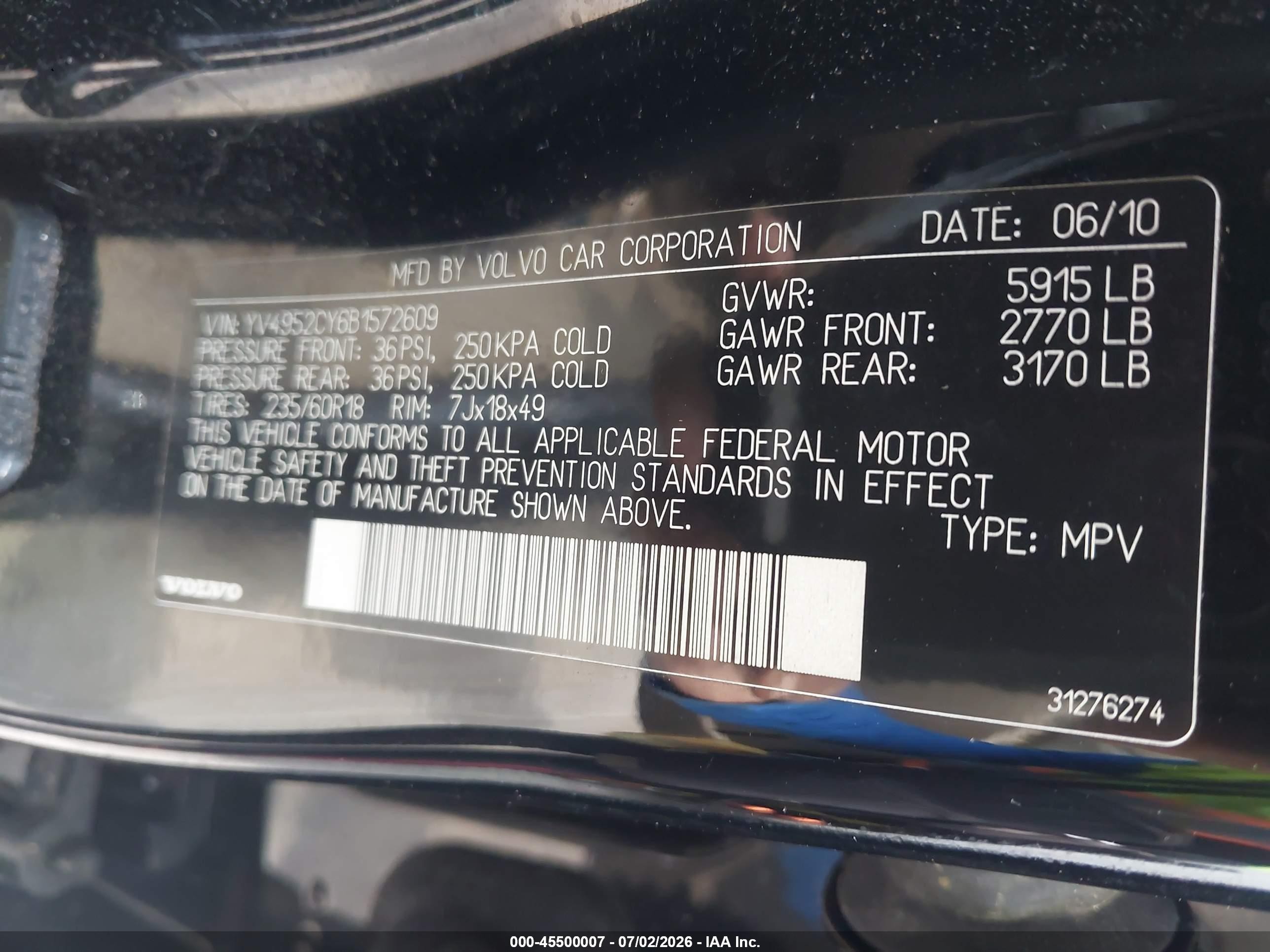 2011 Volvo Xc90 3.2 Black vin: YV4952CY6B1572609