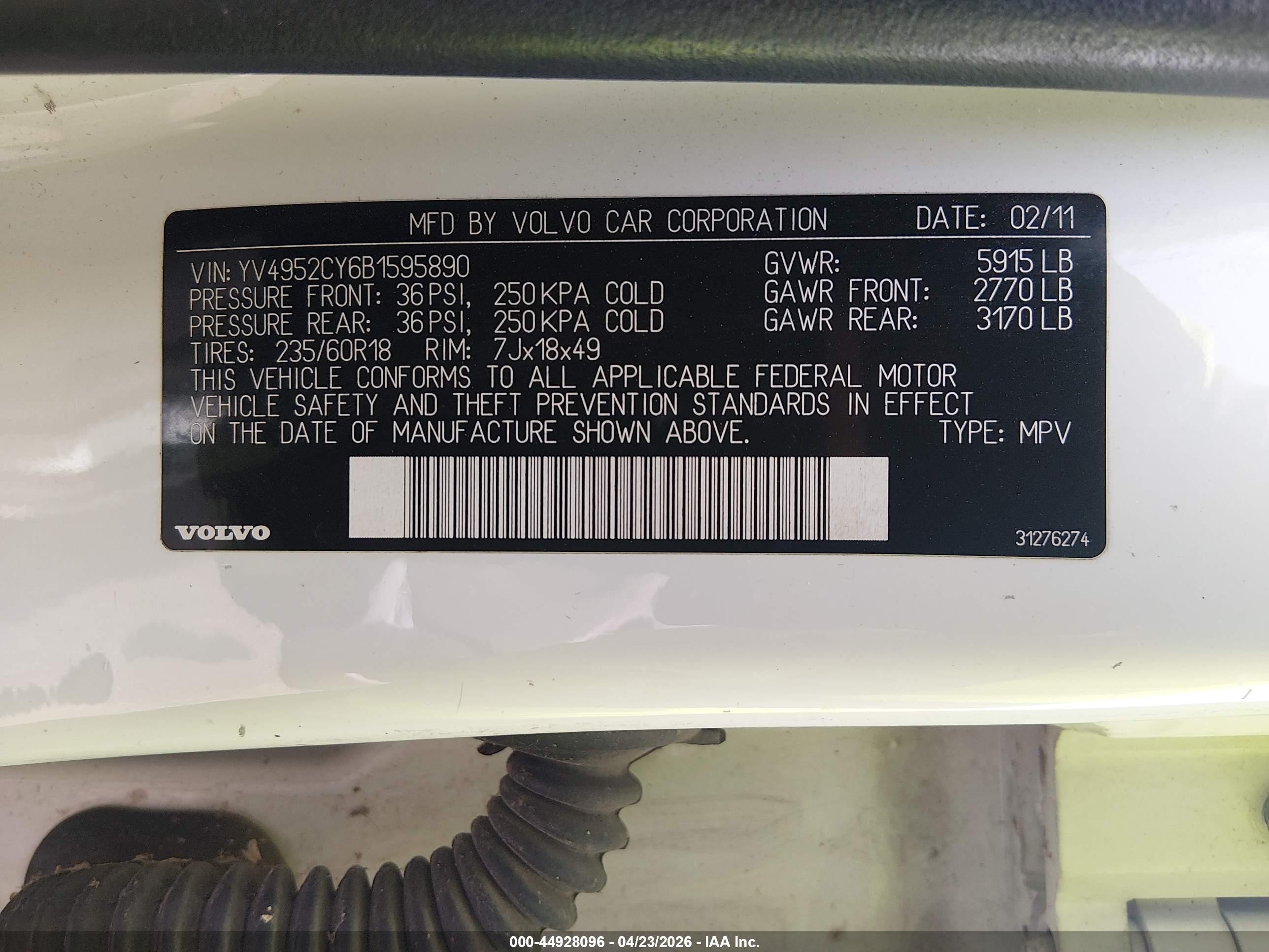 2011 Volvo Xc90 3.2 White vin: YV4952CY6B1595890
