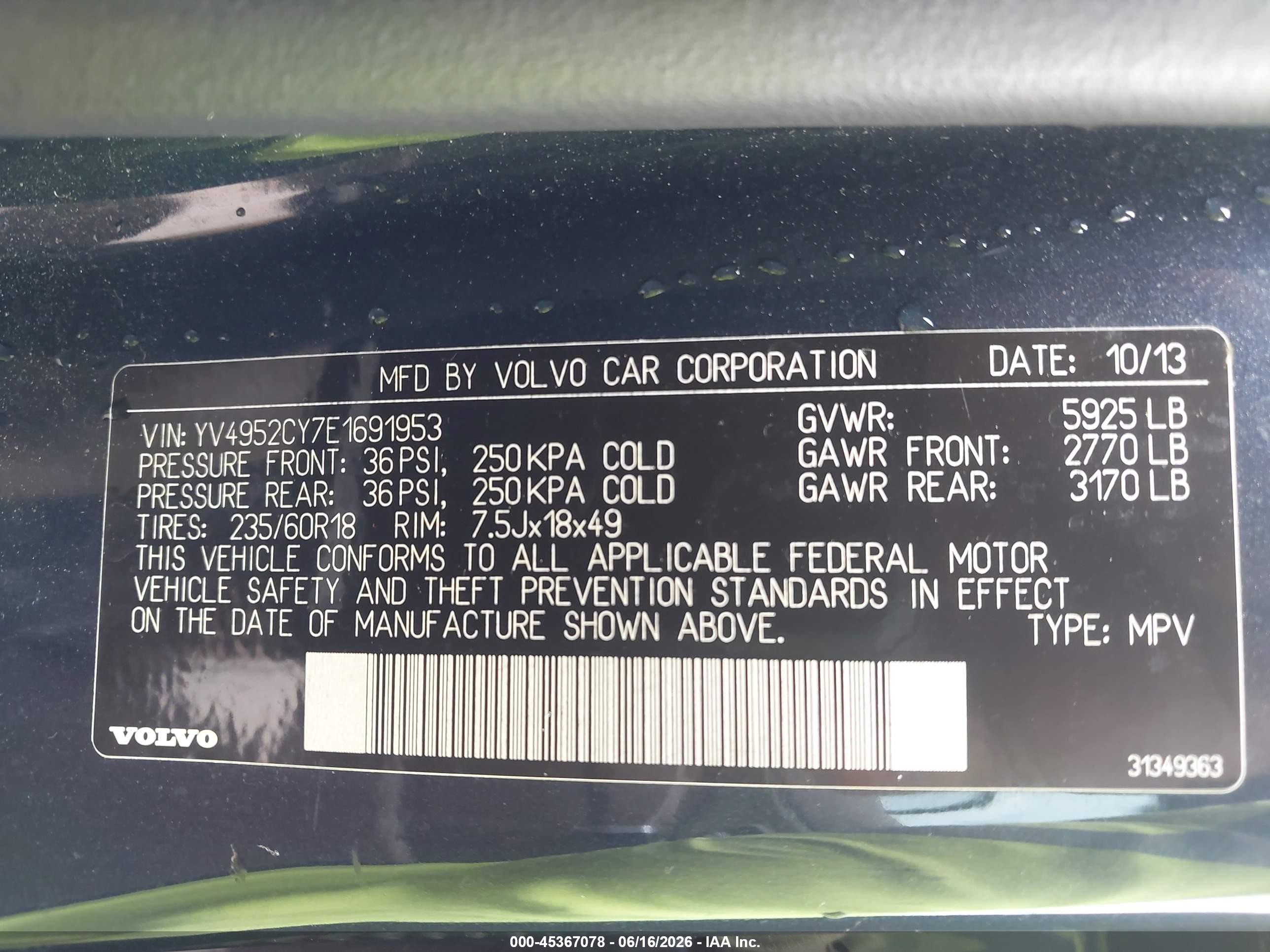 2014 Volvo Xc90 3.2/3.2 Platinum/3.2 Premier Plus Синий vin: YV4952CY7E1691953